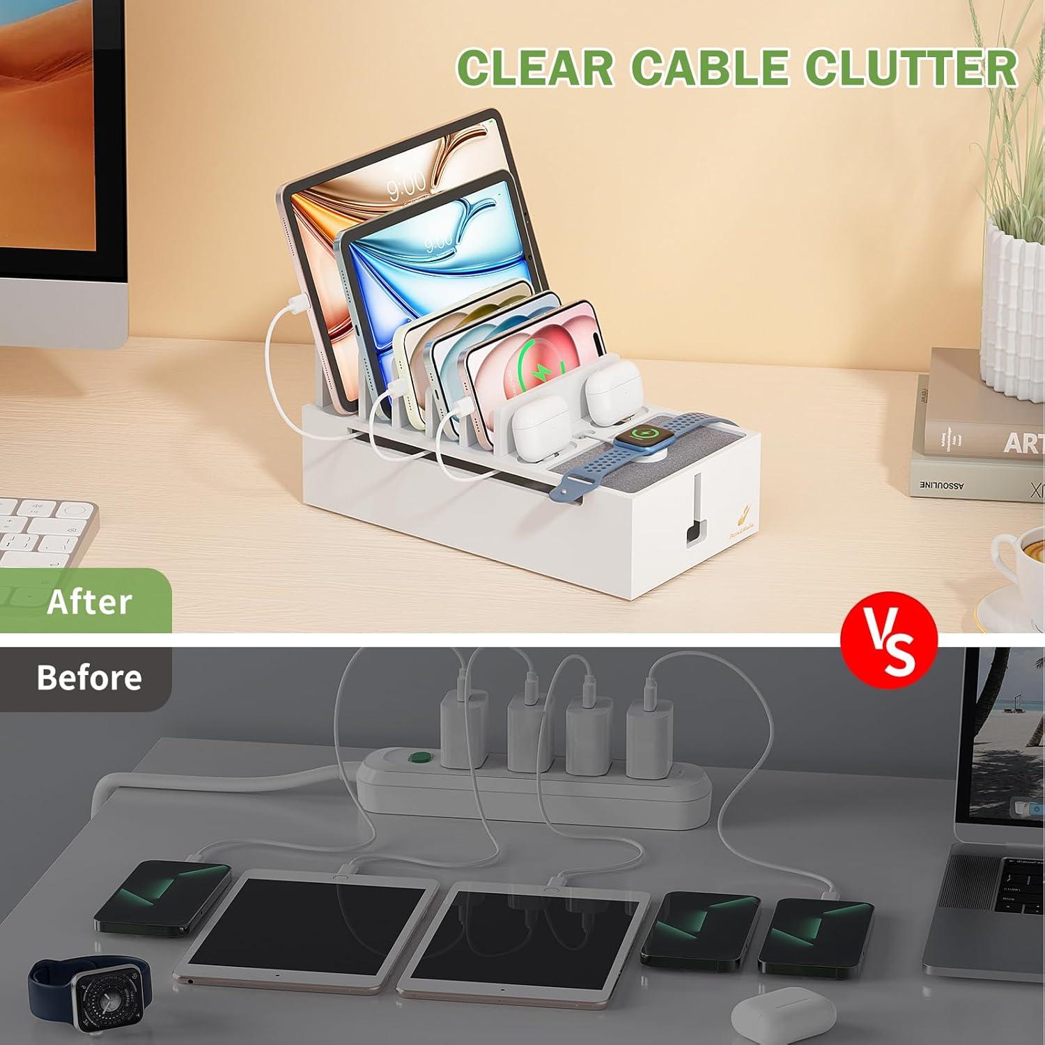 Estación de Carga Pezin & Hulin de Bambú 28x15 cm Blanca