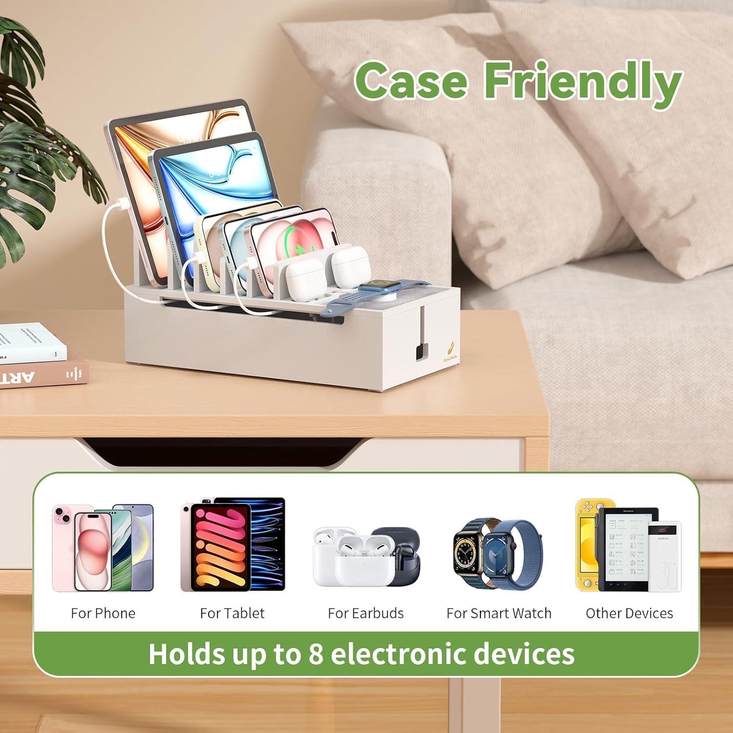 Estación de Carga Pezin & Hulin de Bambú 28x15 cm Blanca