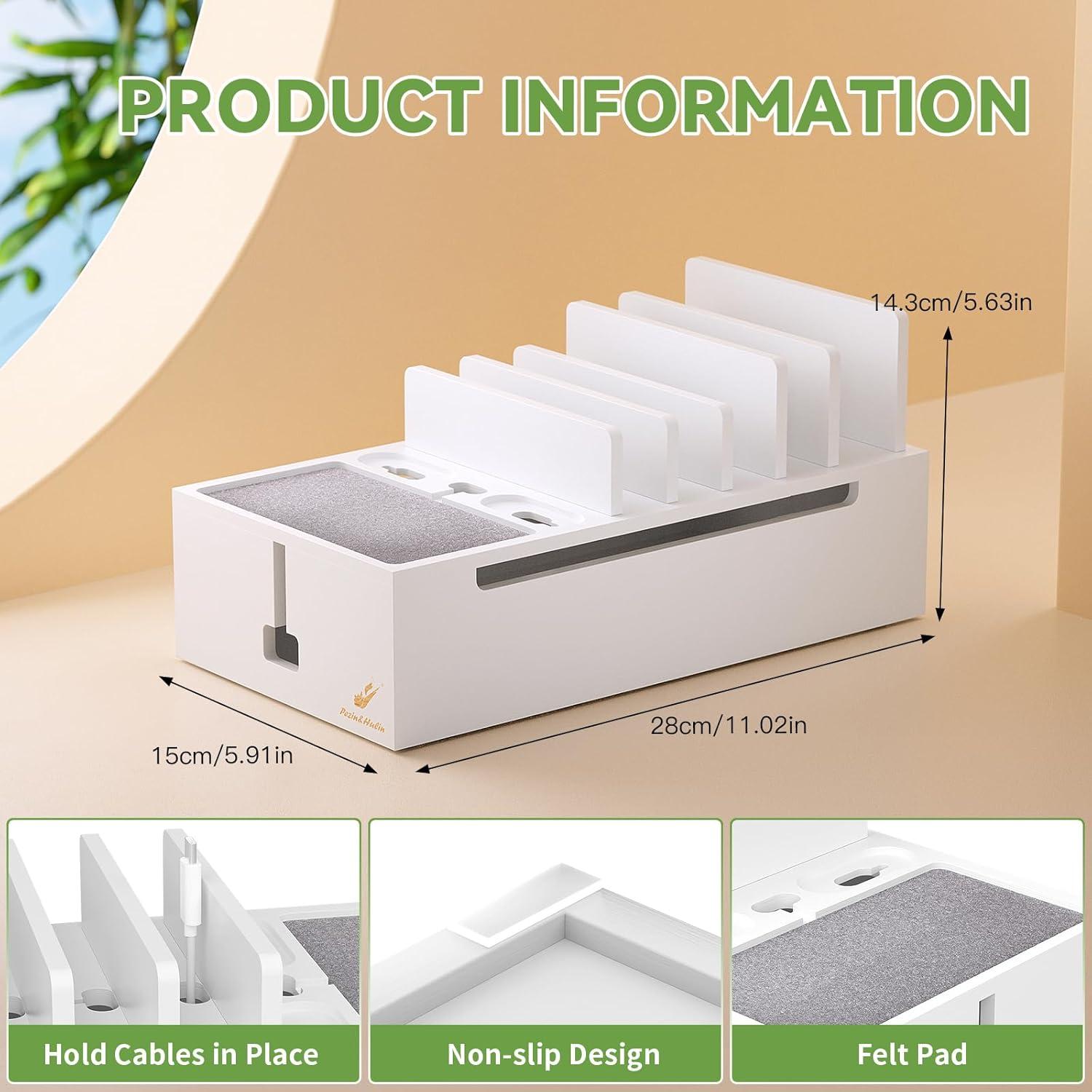 Estación de Carga Pezin & Hulin de Bambú 28x15 cm Blanca