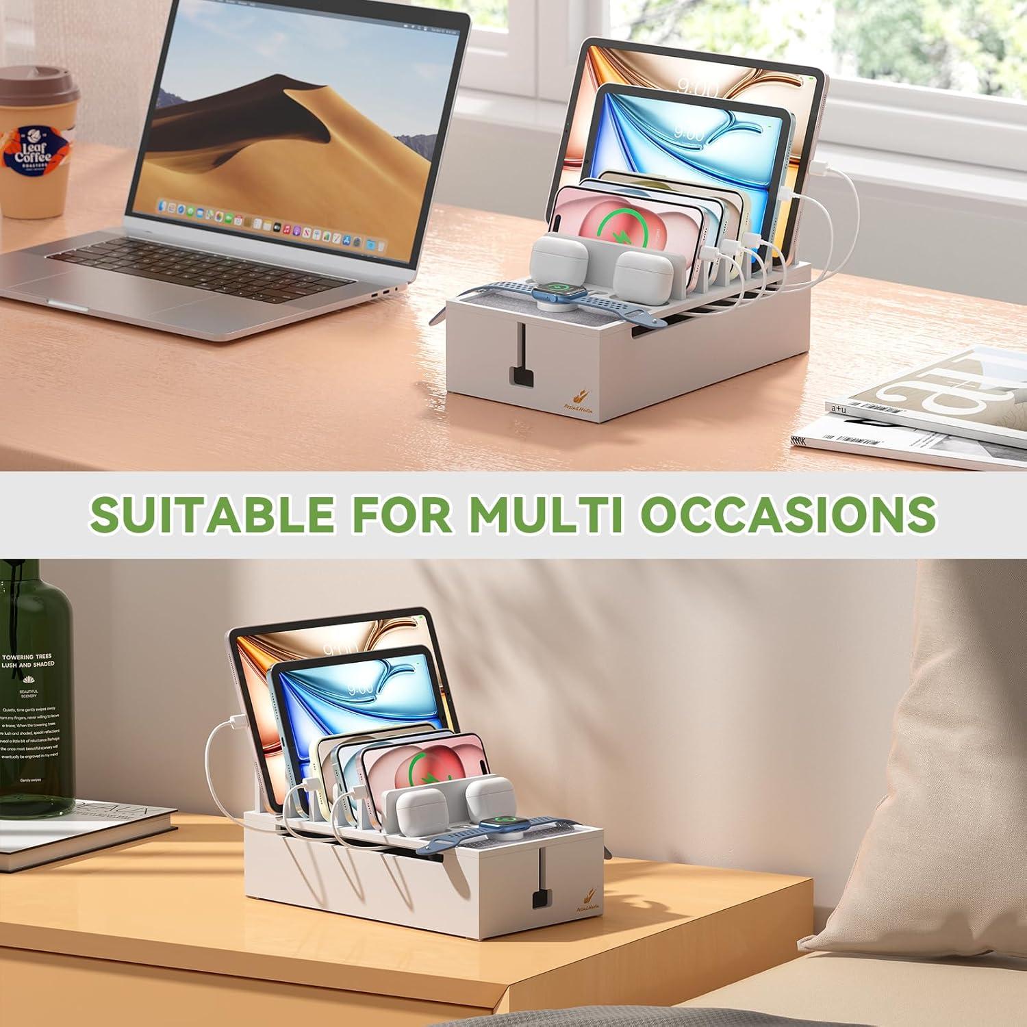 Estación de Carga Pezin & Hulin de Bambú 28x15 cm Blanca