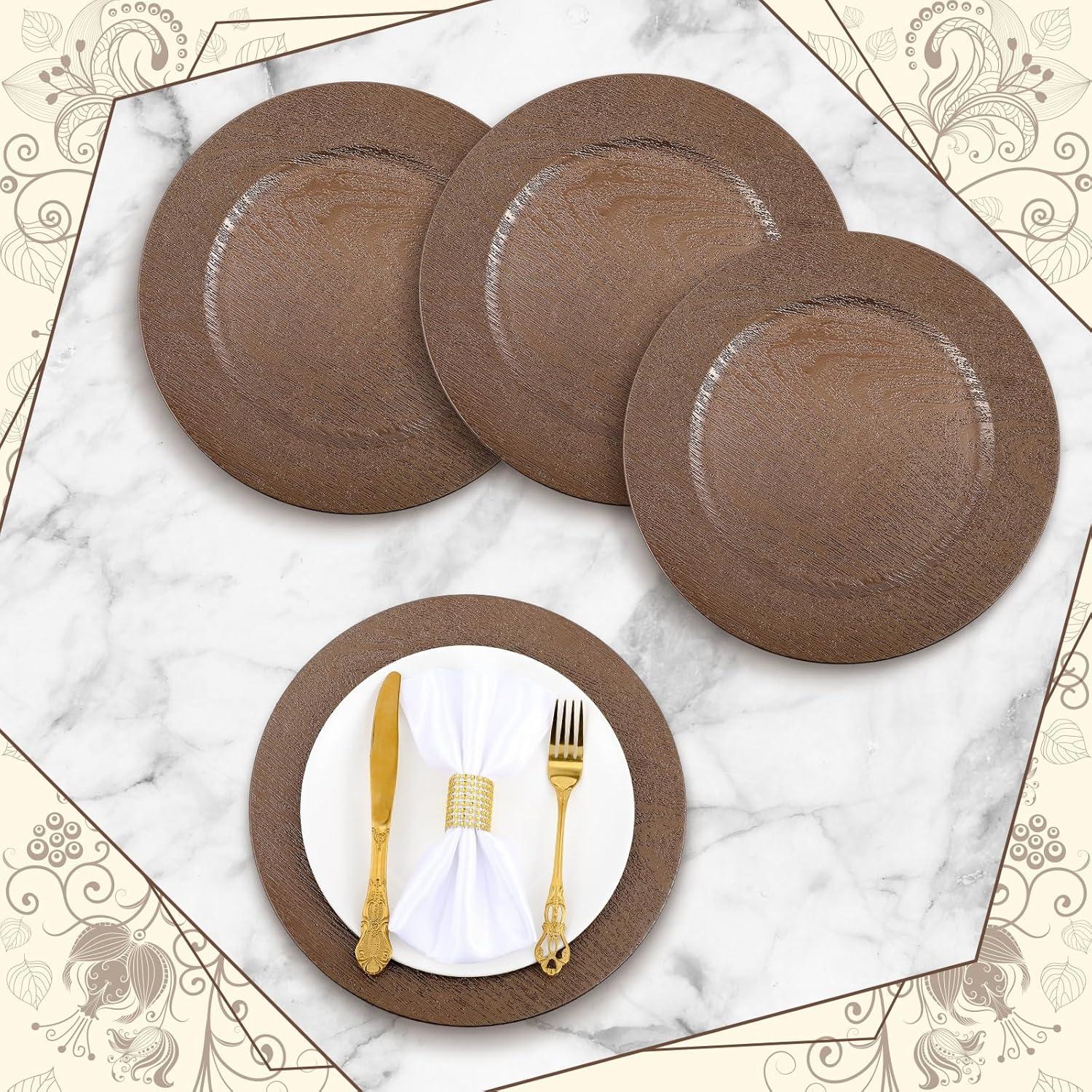 Mifoci 50 Platos Cargadores de Plástico Rústicos 33 cm