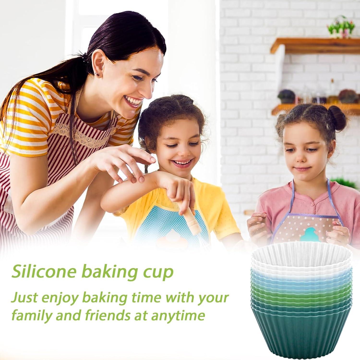 Tazas de Muffin de Silicona Hzyxgs 12 Piezas Verde