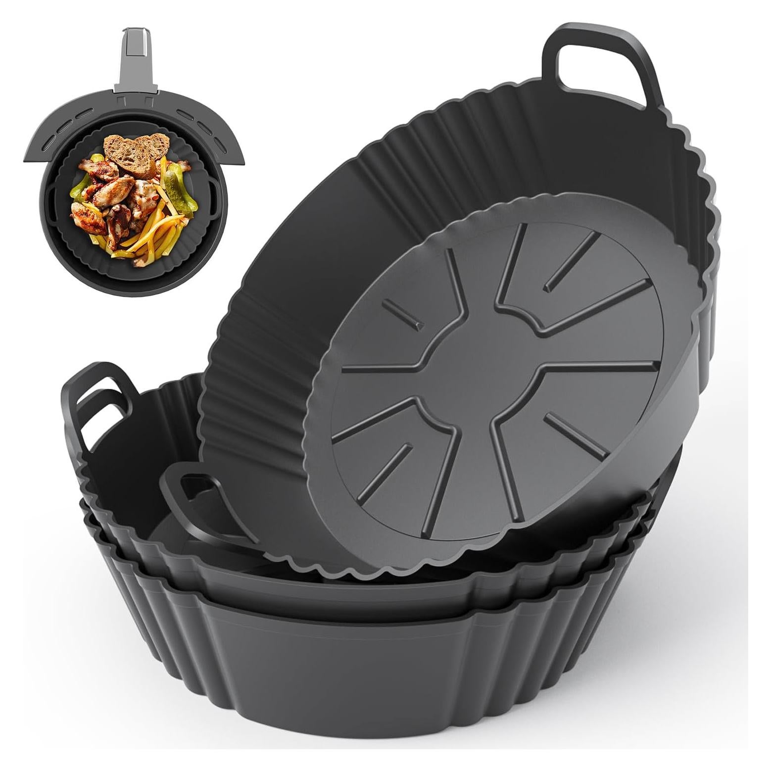 Round Silicone Air Fryer Liners 3Pack, Ninja AF101 & AF161 Silicone Liners for 4-5.3QT, Reusable Air Fryer Accessories Food Grade Liners, Compatible with Ninja, COSORI, Tefal, Bear, Chefman