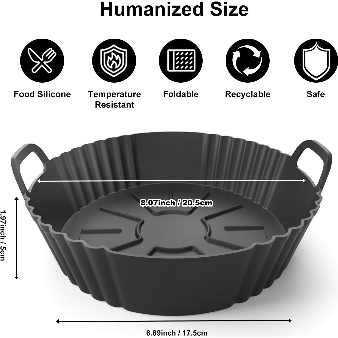 Round Silicone Air Fryer Liners 3Pack, Ninja AF101 & AF161 Silicone Liners for 4-5.3QT, Reusable Air Fryer Accessories Food Grade Liners, Compatible with Ninja, COSORI, Tefal, Bear, Chefman