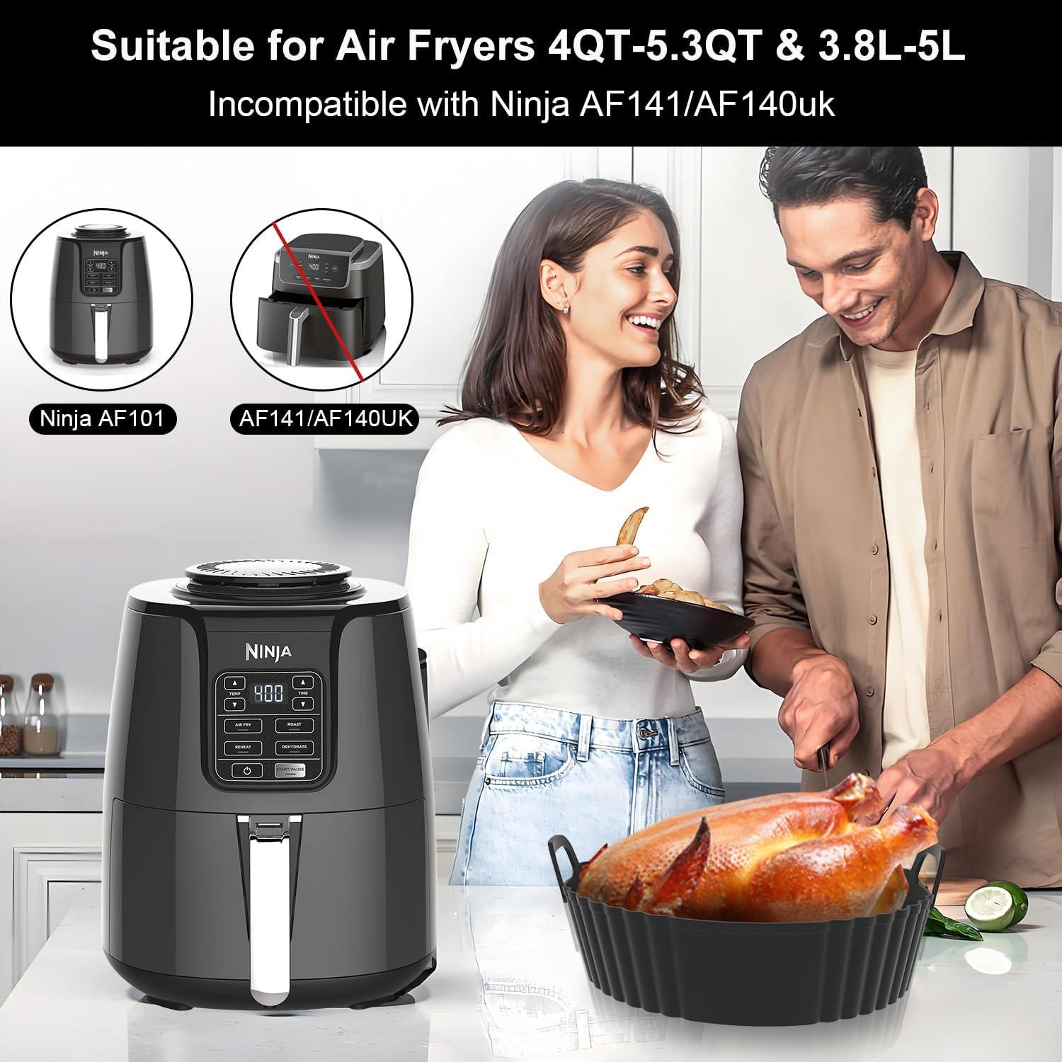 Round Silicone Air Fryer Liners 3Pack, Ninja AF101 & AF161 Silicone Liners for 4-5.3QT, Reusable Air Fryer Accessories Food Grade Liners, Compatible with Ninja, COSORI, Tefal, Bear, Chefman