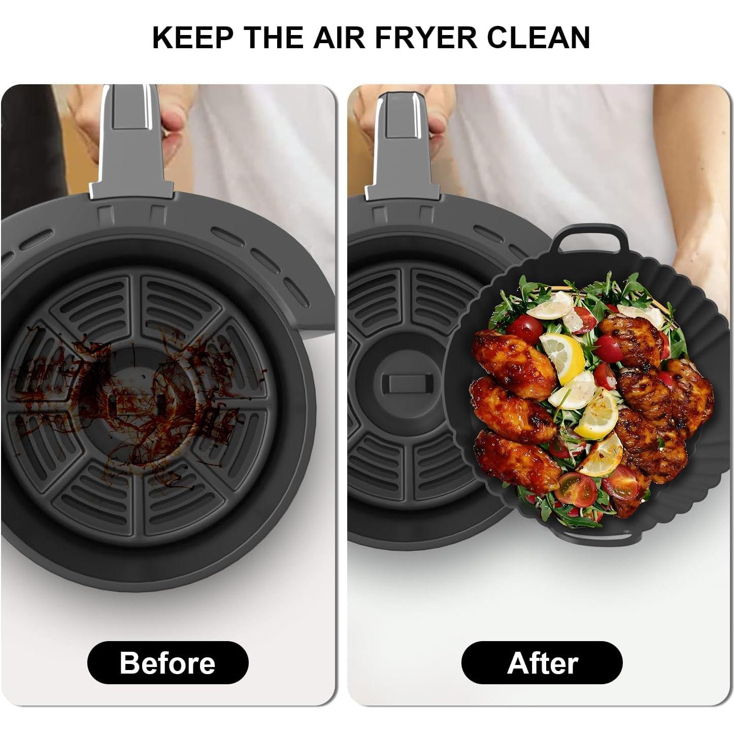 Round Silicone Air Fryer Liners 3Pack, Ninja AF101 & AF161 Silicone Liners for 4-5.3QT, Reusable Air Fryer Accessories Food Grade Liners, Compatible with Ninja, COSORI, Tefal, Bear, Chefman