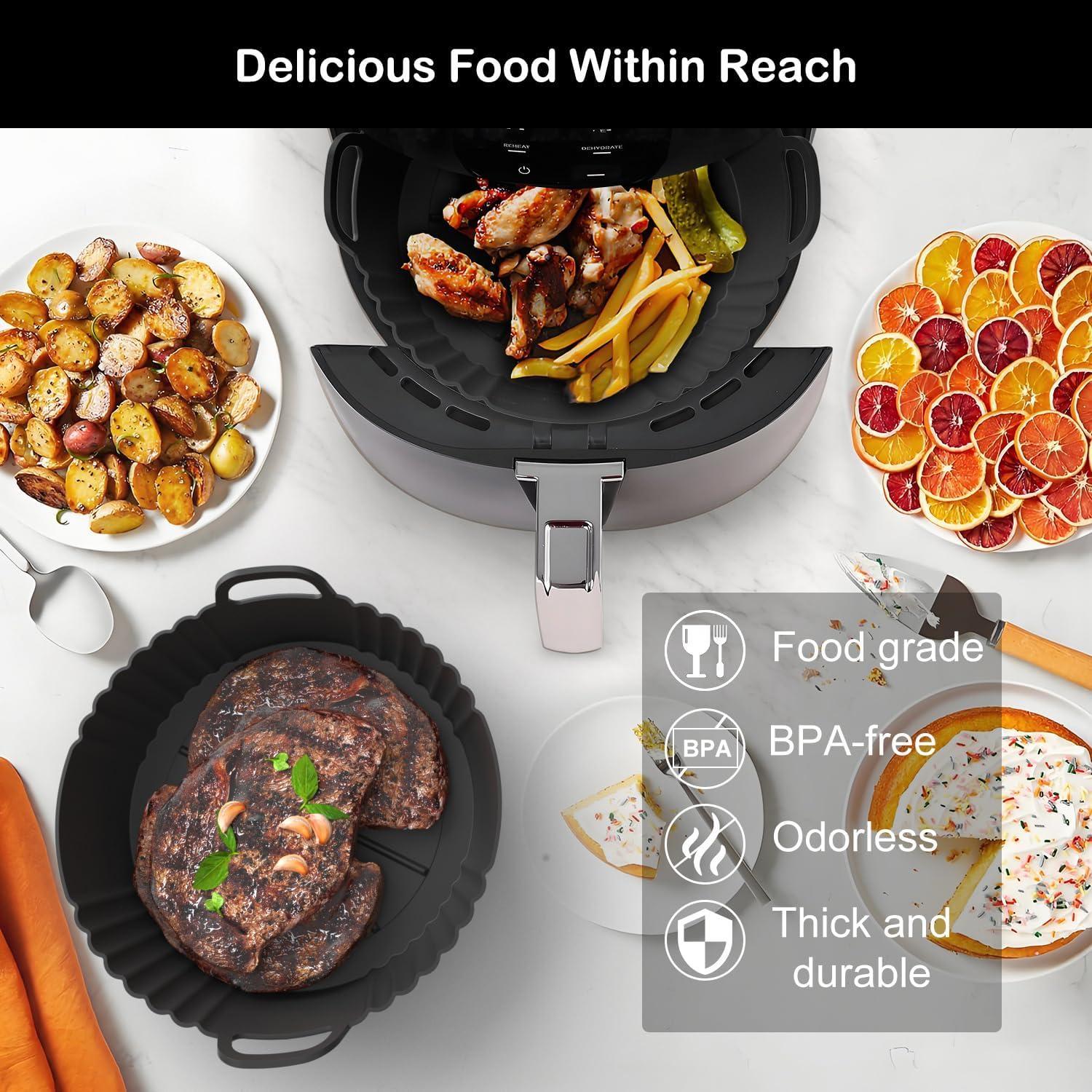 Round Silicone Air Fryer Liners 3Pack, Ninja AF101 & AF161 Silicone Liners for 4-5.3QT, Reusable Air Fryer Accessories Food Grade Liners, Compatible with Ninja, COSORI, Tefal, Bear, Chefman