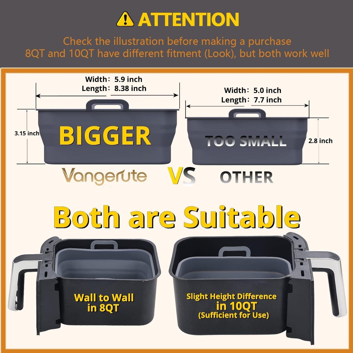 Forros de Silicona Colapsables Vangerute 8QT para Freidora