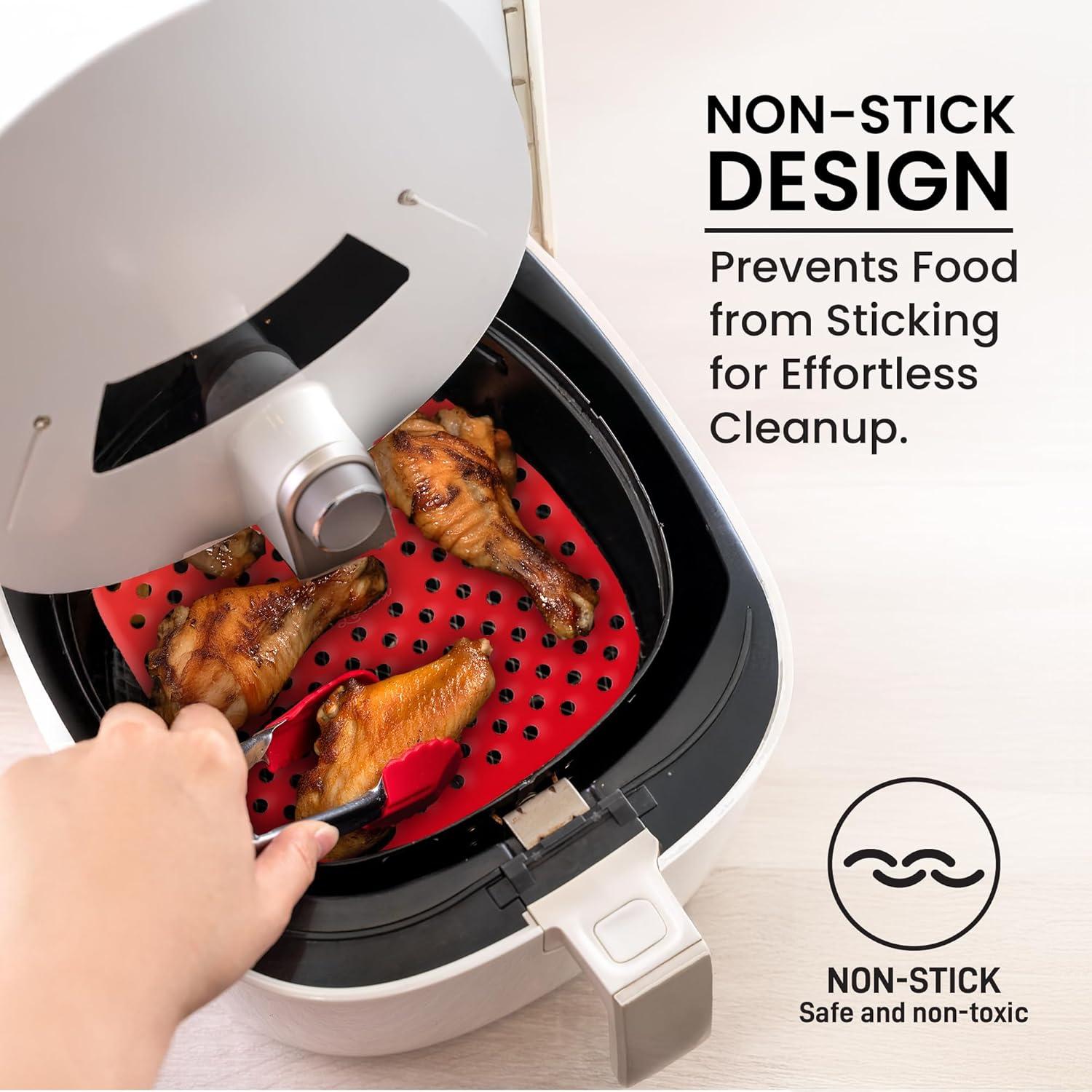 Reusable Air Fryer Liners 3 Pack for 2QT - 6.5" Square Silicone Airfryer Liner - Easy to Clean Air Fryer Accessories As Seen on the Today Show - Dishwasher Safe Non-Stick Parchment Paper Replacement