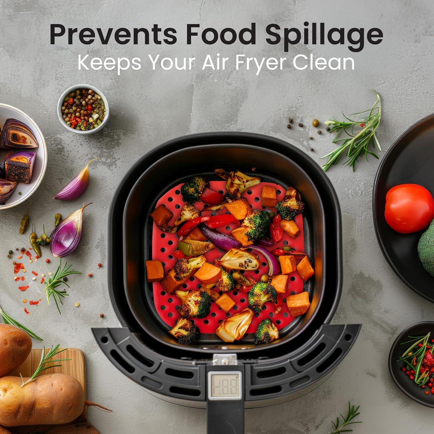 Reusable Air Fryer Liners 3 Pack for 2QT - 6.5" Square Silicone Airfryer Liner - Easy to Clean Air Fryer Accessories As Seen on the Today Show - Dishwasher Safe Non-Stick Parchment Paper Replacement