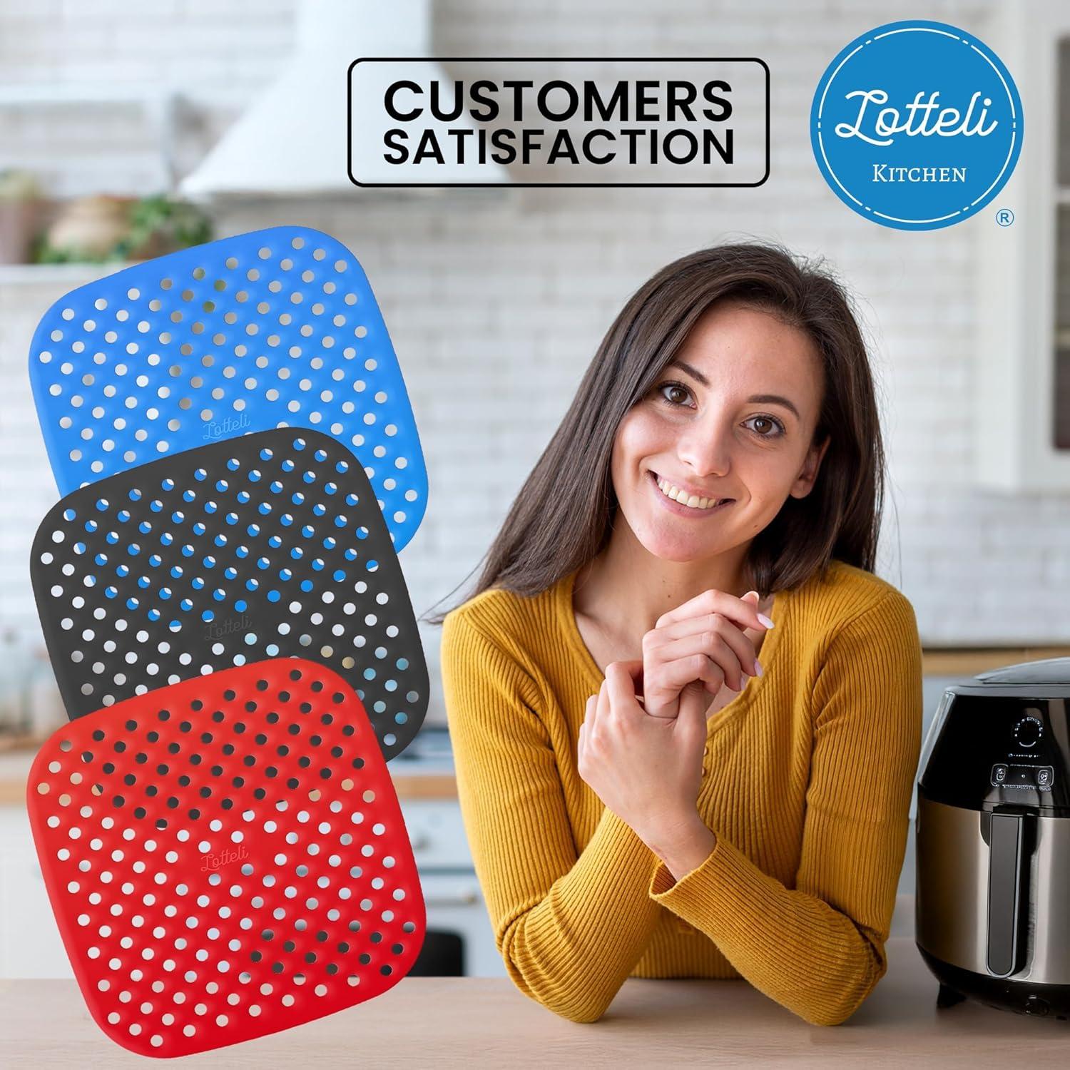 Reusable Air Fryer Liners 3 Pack for 2QT - 6.5" Square Silicone Airfryer Liner - Easy to Clean Air Fryer Accessories As Seen on the Today Show - Dishwasher Safe Non-Stick Parchment Paper Replacement