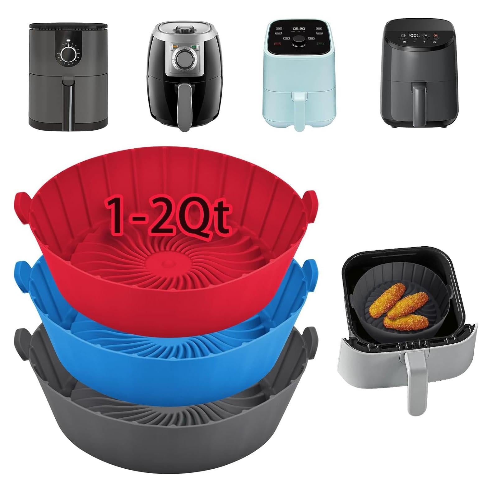 Silicone Air Fryer Liners Reusable for 1-2qt Air Fryers, 3 Pack Non-Stick Round Parchment Paper AirFryer Liner Compatible with Ninja Mini, Instant Vortex 2 QT, CHEFMAN Small, COSORI Small