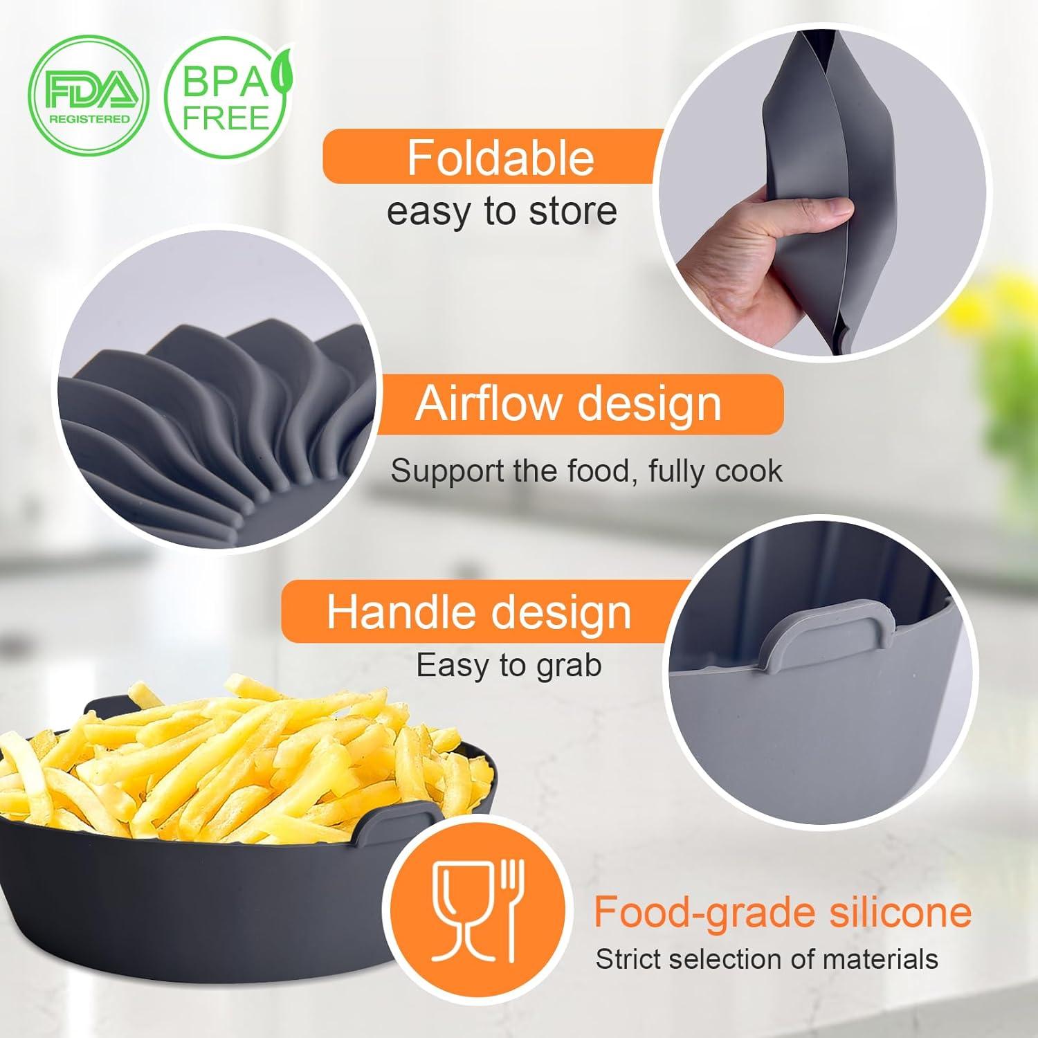 Silicone Air Fryer Liners Reusable for 1-2qt Air Fryers, 3 Pack Non-Stick Round Parchment Paper AirFryer Liner Compatible with Ninja Mini, Instant Vortex 2 QT, CHEFMAN Small, COSORI Small