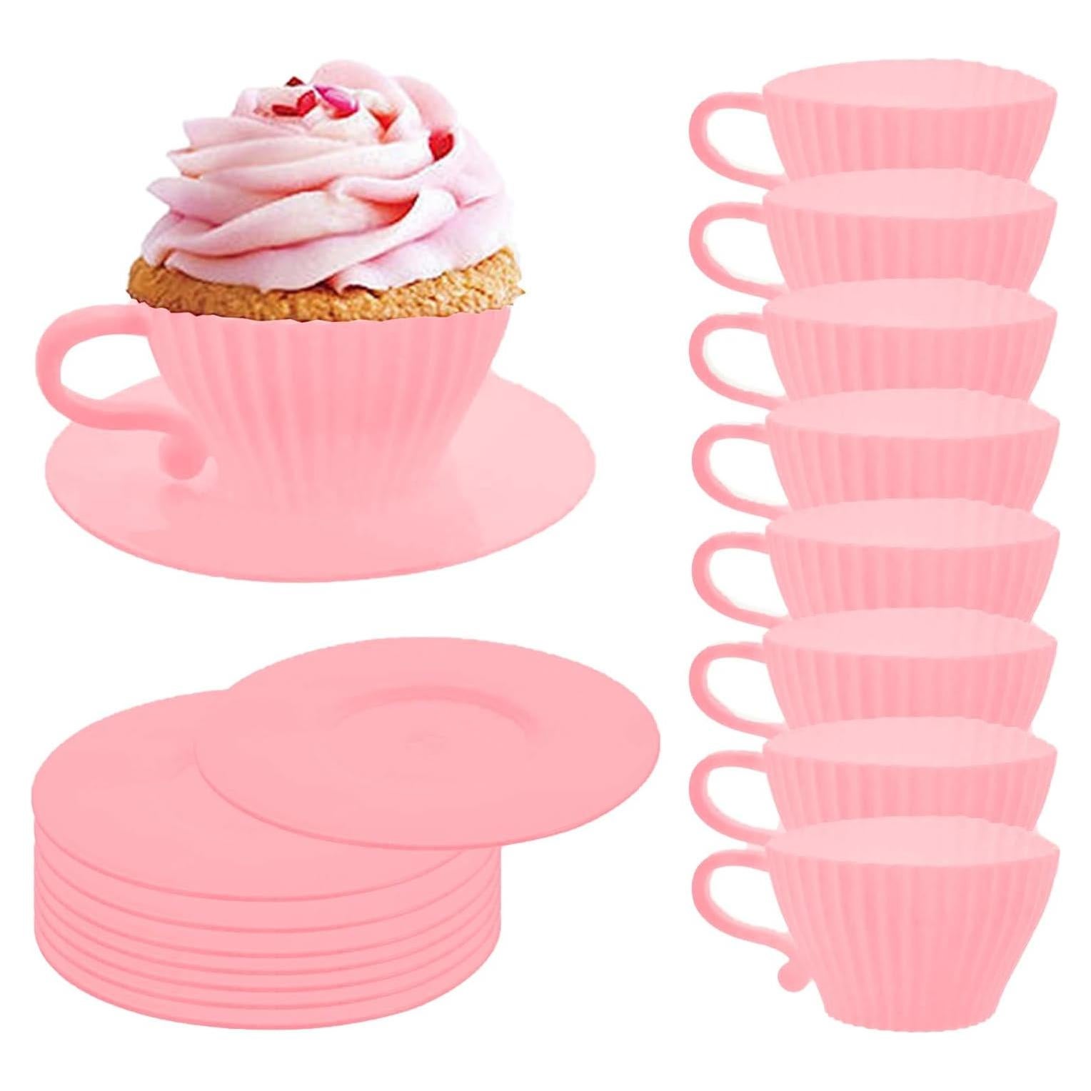 Moldes de Cupcake de Silicona Qancesd 16 Pcs Rosa