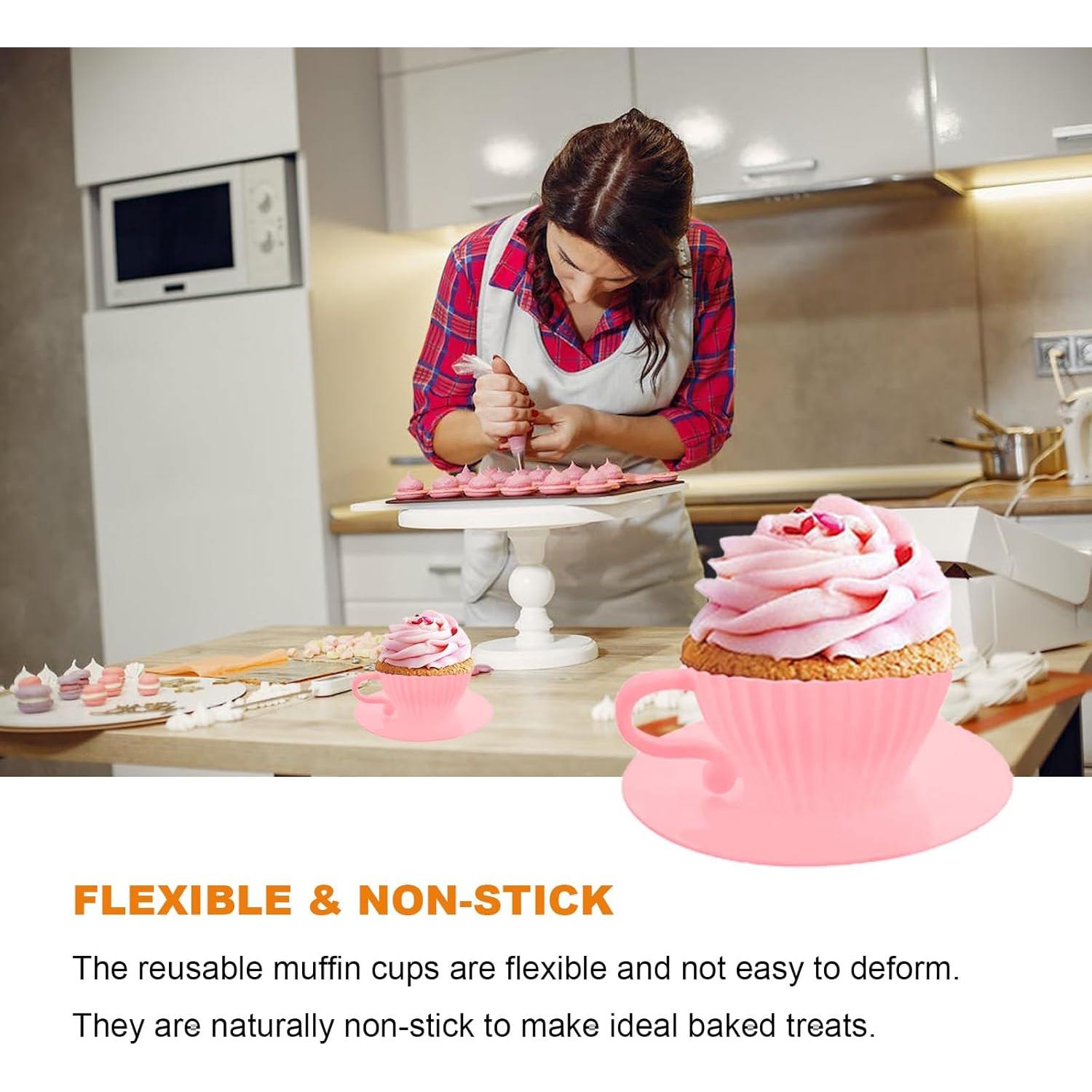 Moldes de Cupcake de Silicona Qancesd 16 Pcs Rosa