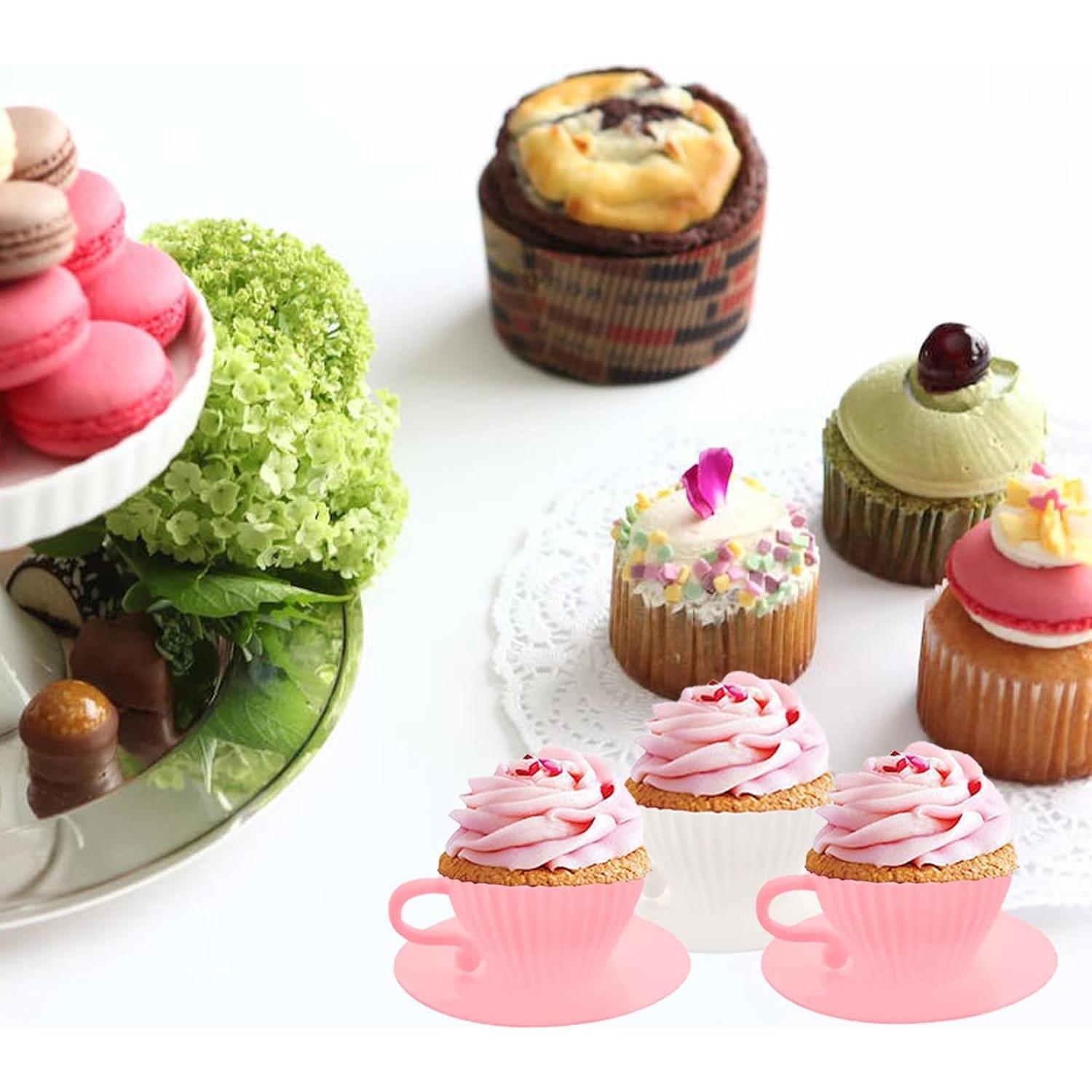 Moldes de Cupcake de Silicona Qancesd 16 Pcs Rosa