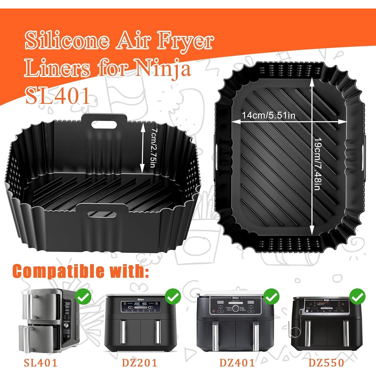 Ninja Double Stack Air Fryer Liners - Silicone Liners for 2 Basket, XL 9.5L Air Fryer