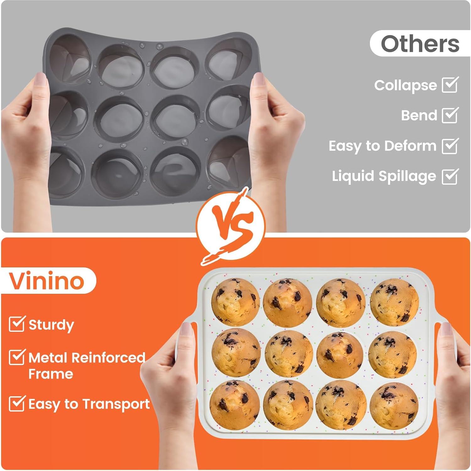 Moldes de Silicona para Muffins Vinino 12 Tazas x 2 Paquete