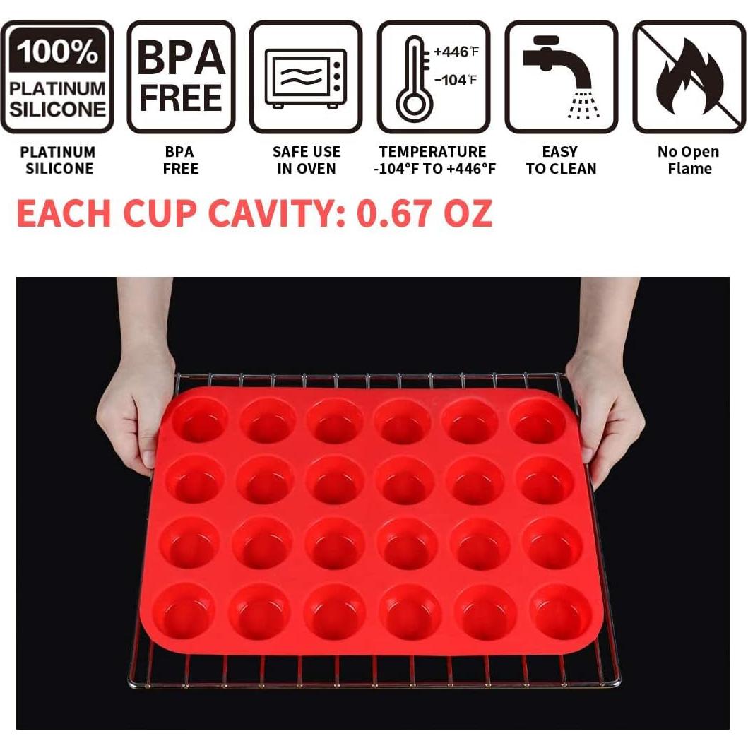 Molde de Silicona Antiadherente JEWOSTER 24 Tazas Rojas