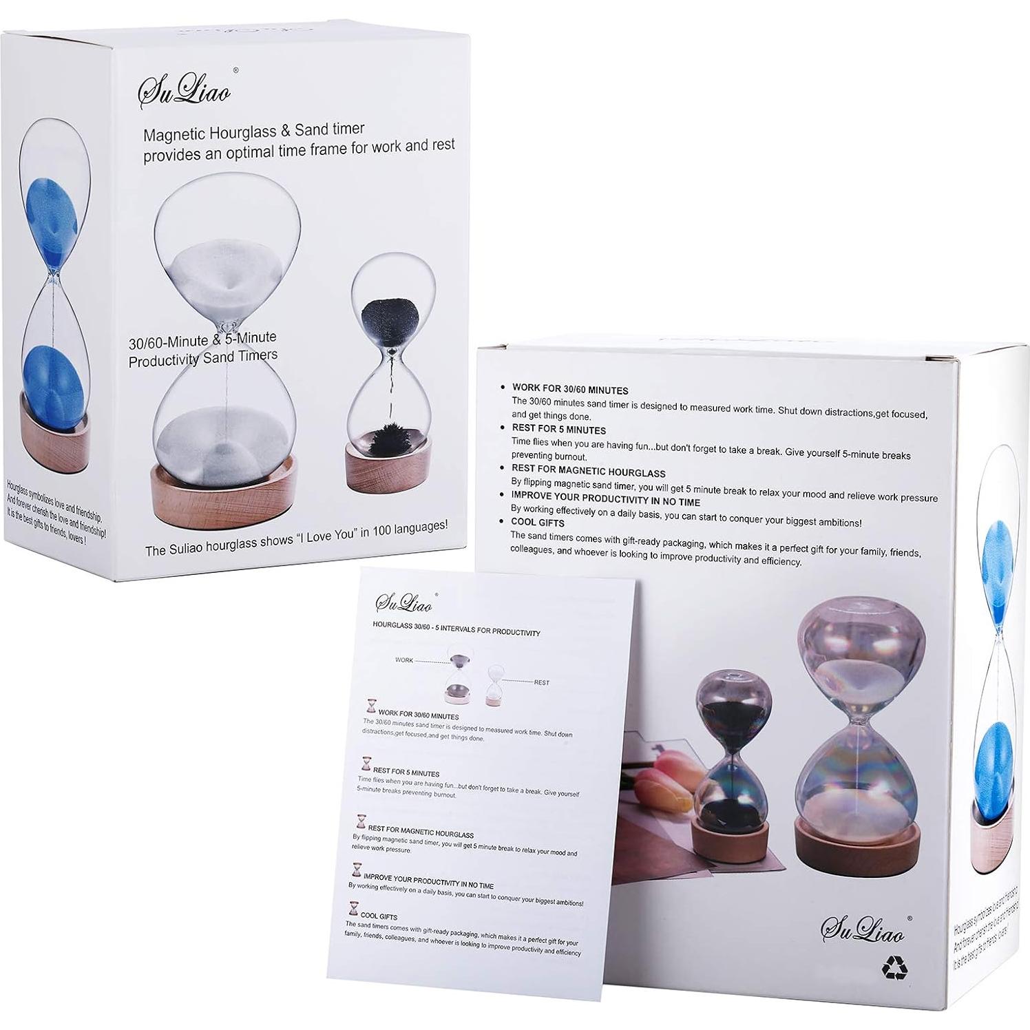 Reloj de Arena SuLiao 30 Min y 5 Min con Base de Madera