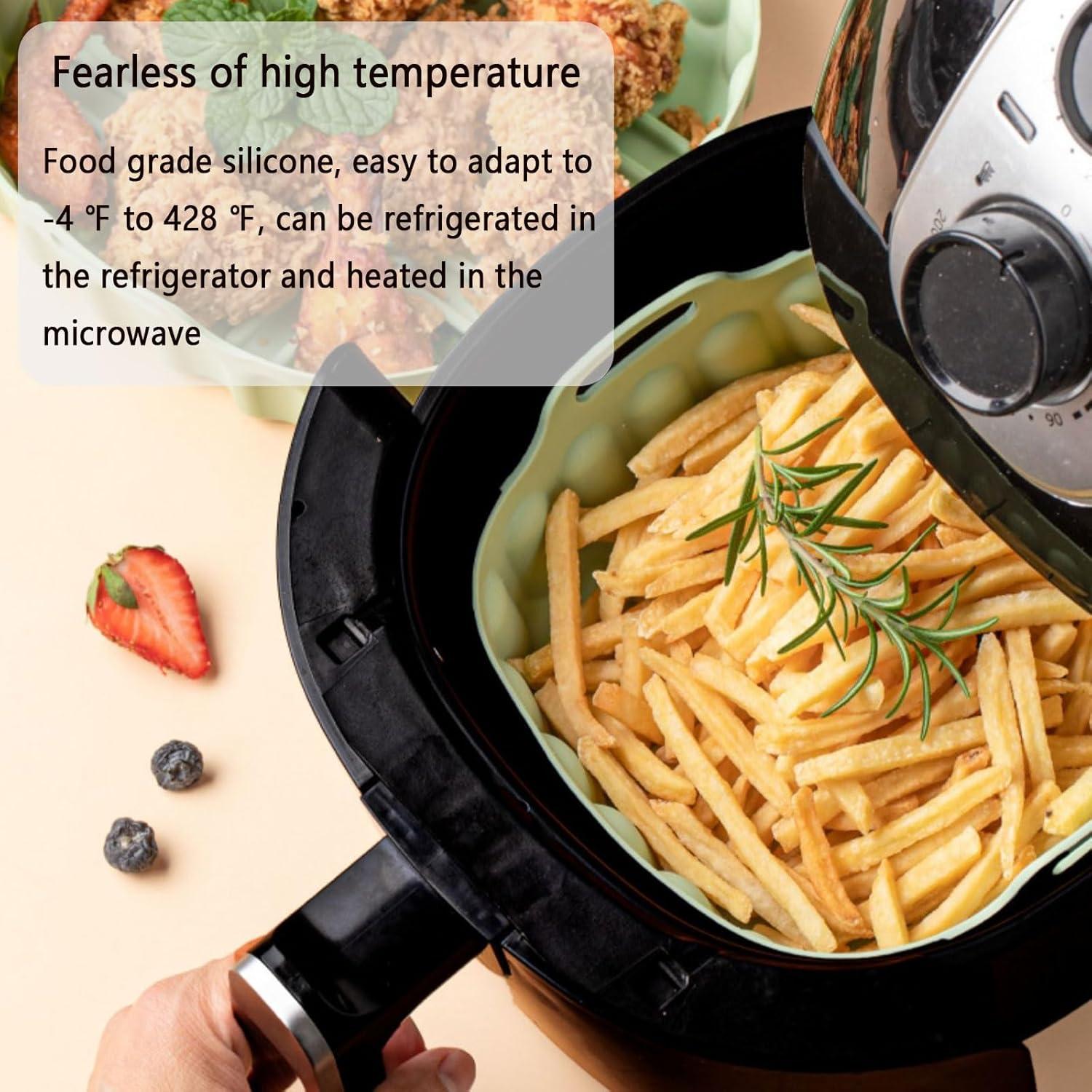 2-Pack Square Air Fryer Silicone Pot, A safe and non Stick Air Fryer,Reusable Baking Tray And Oven Accessories;Suitable For 4QT -8QT Air Fryers (Gray+Green)