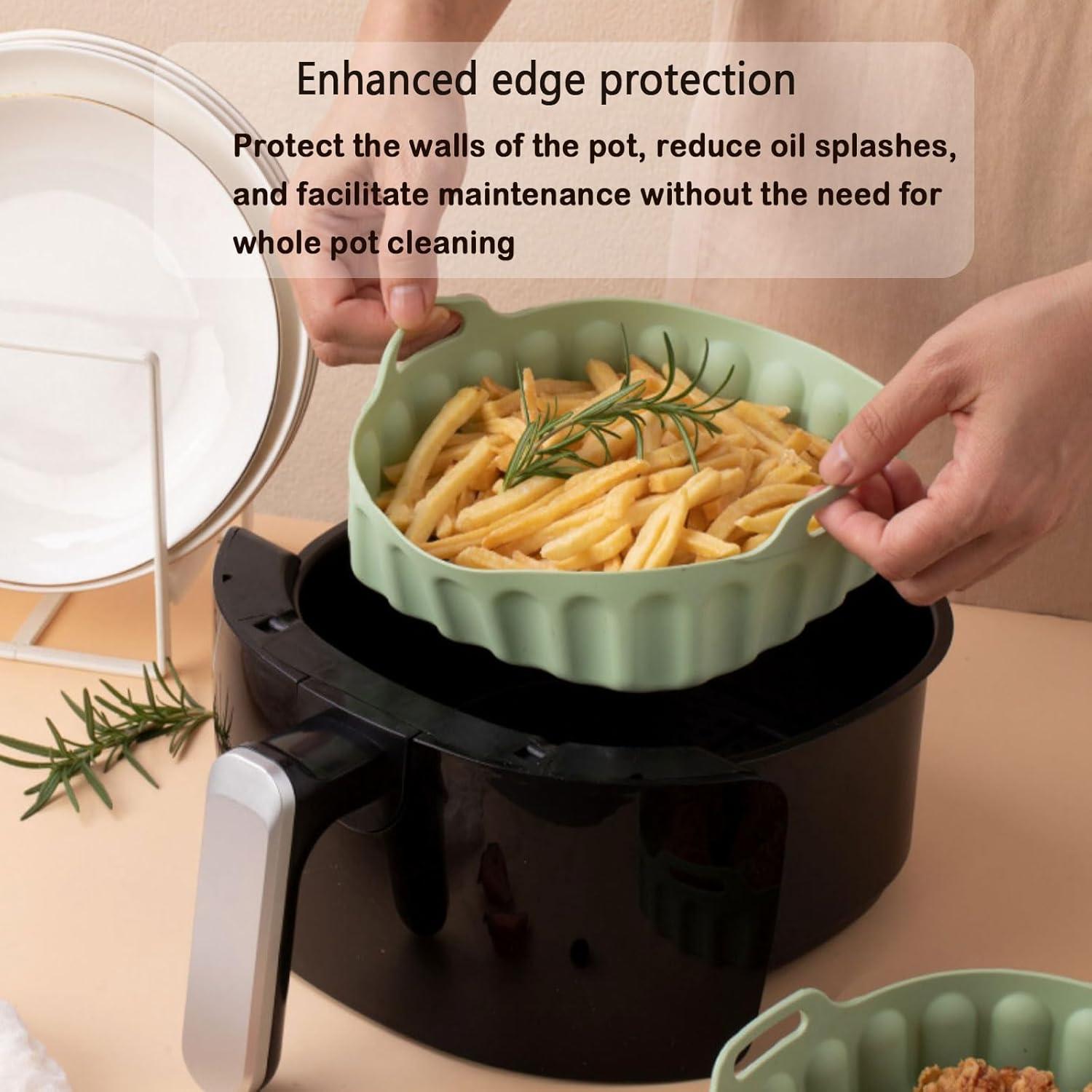 2-Pack Square Air Fryer Silicone Pot, A safe and non Stick Air Fryer,Reusable Baking Tray And Oven Accessories;Suitable For 4QT -8QT Air Fryers (Gray+Green)