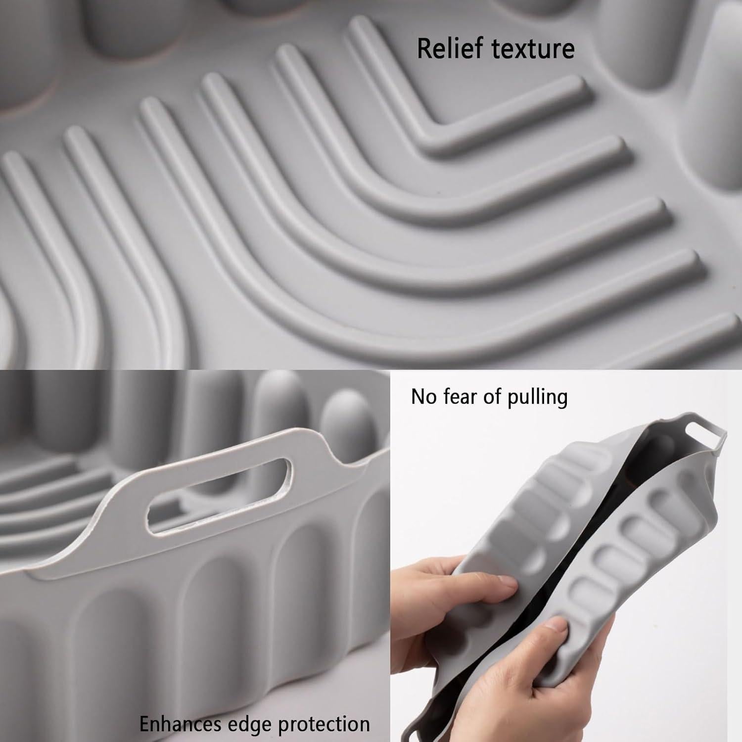 2-Pack Square Air Fryer Silicone Pot, A safe and non Stick Air Fryer,Reusable Baking Tray And Oven Accessories;Suitable For 4QT -8QT Air Fryers (Gray+Green)