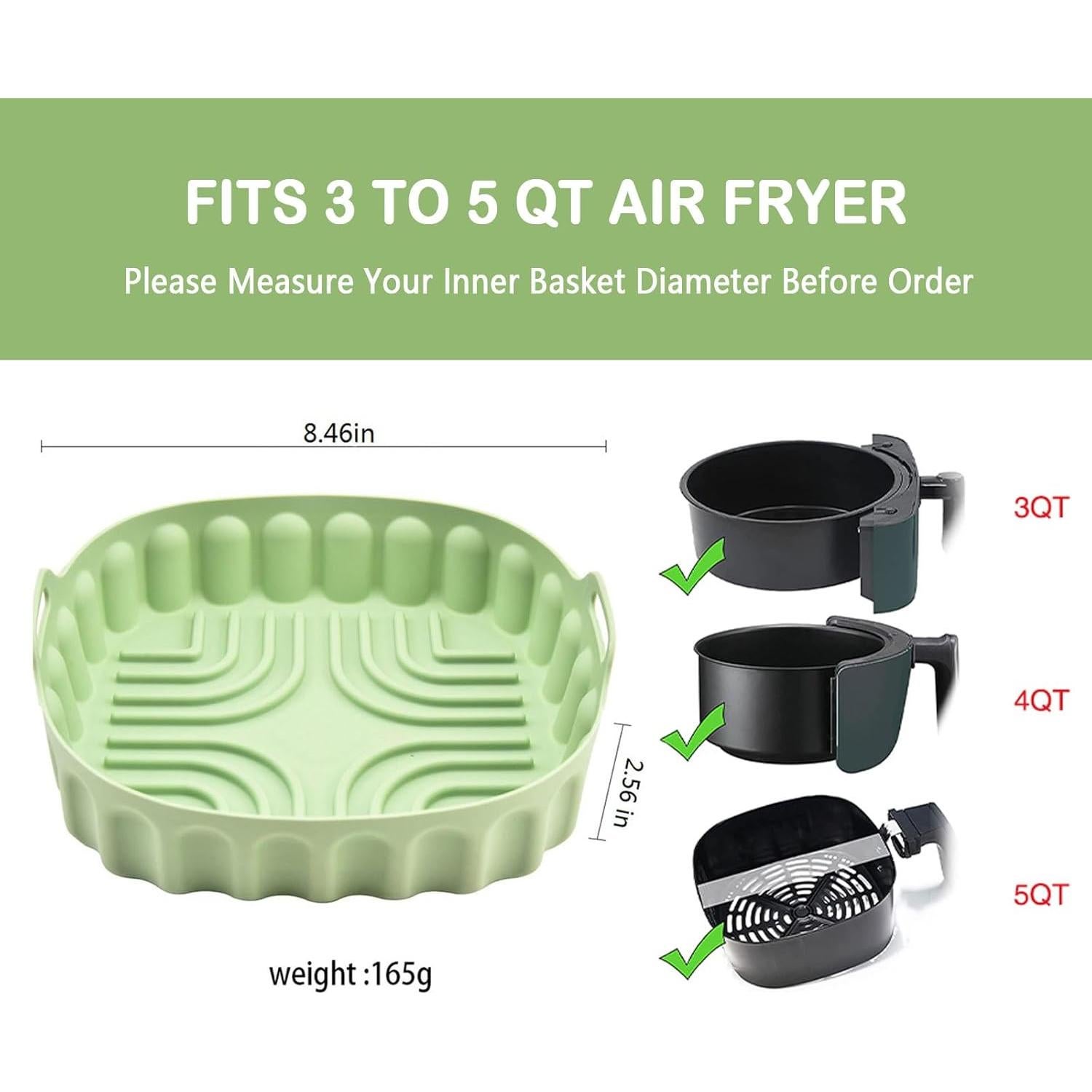 2-Pack Square Air Fryer Silicone Pot, A safe and non Stick Air Fryer,Reusable Baking Tray And Oven Accessories;Suitable For 4QT -8QT Air Fryers (Gray+Green)