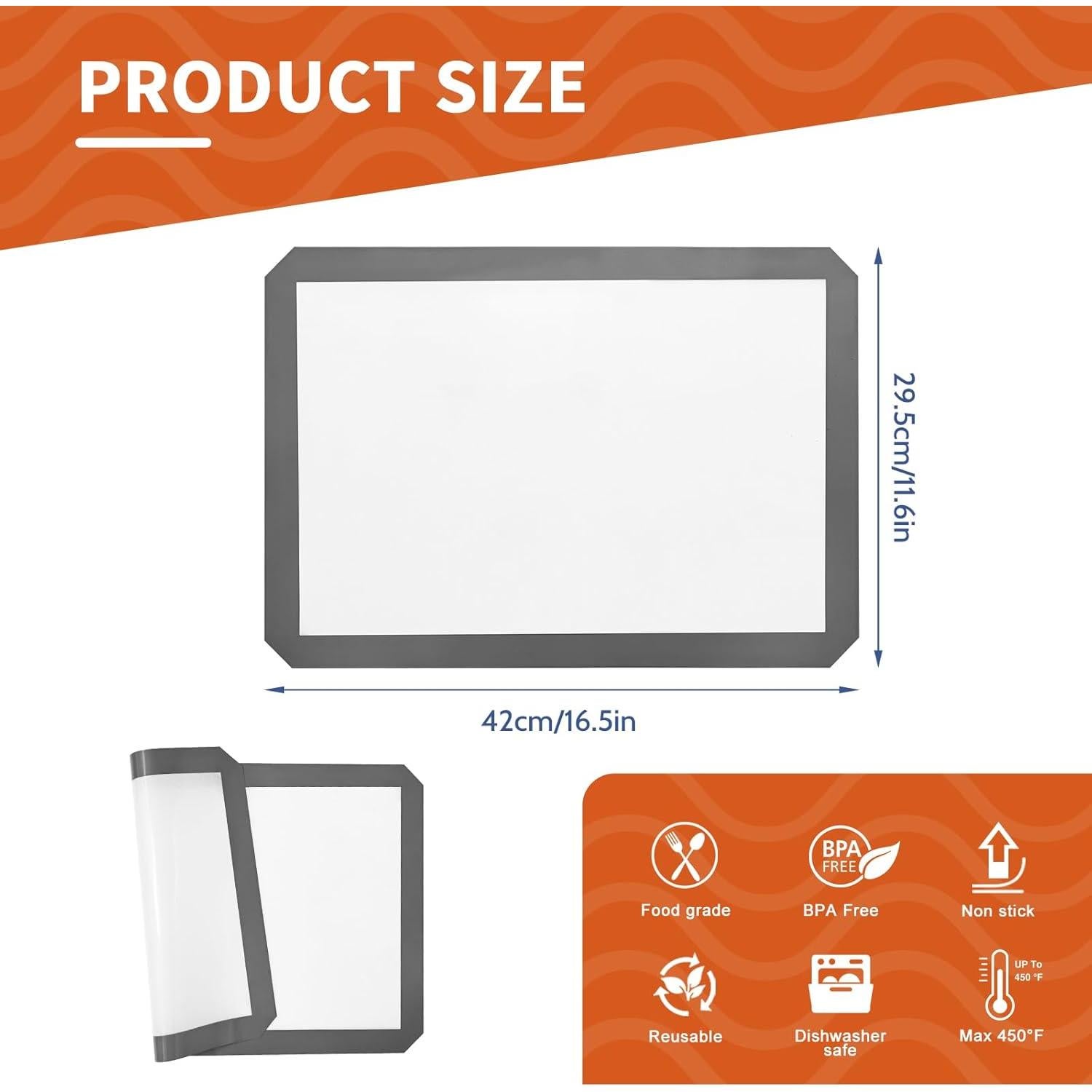 Tapete de Hornear de Silicona KitchenRaku, 2 Piezas Antiadherente