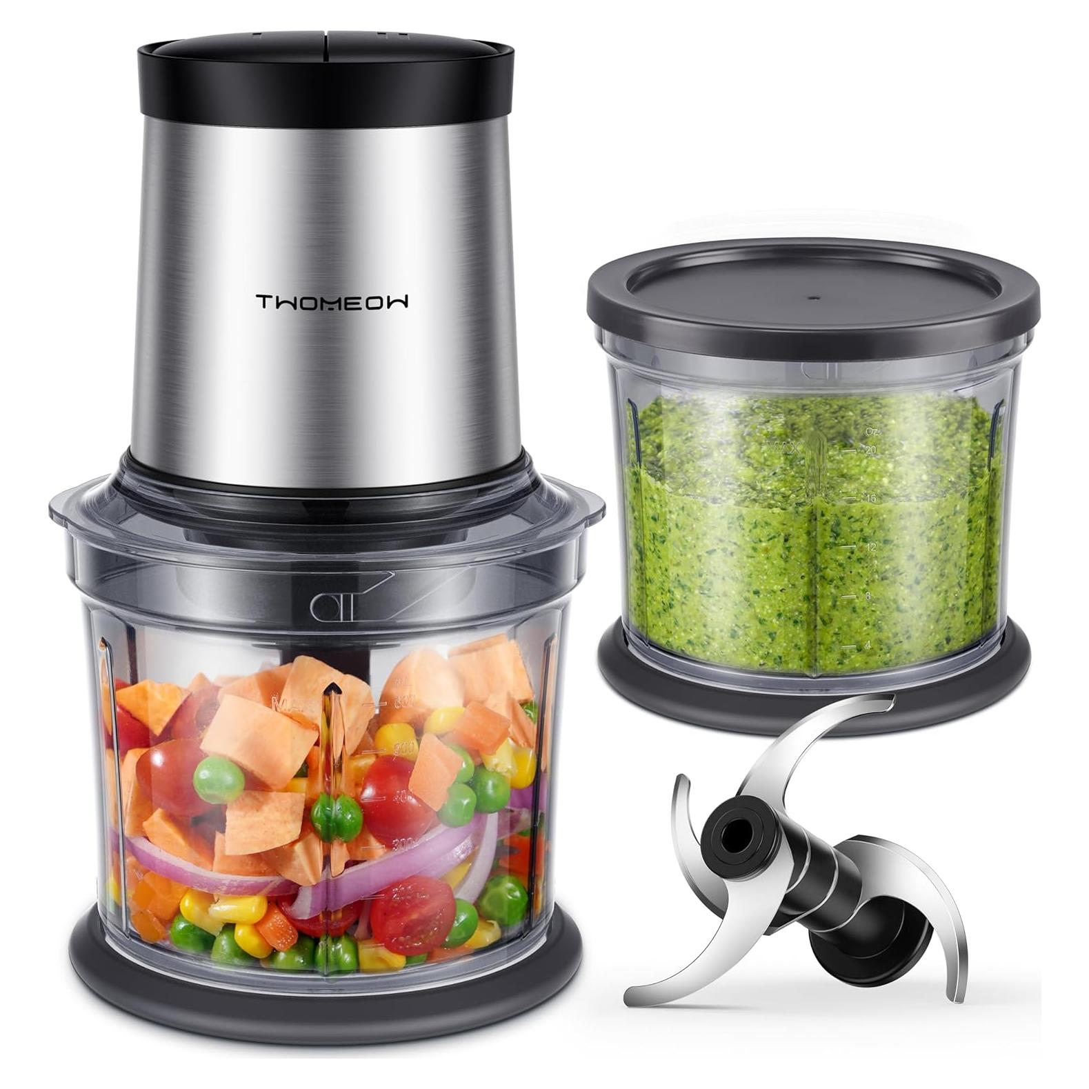 Food Processor 4 Cup, Electric Food Chopper, 【Small but Powerful】Meat Grinder with 2 Bowls, 2 Speed & 4 Blades for Vegetable, Meat, Nuts, Functions for Chopping, Dicing, Mixing and Puree