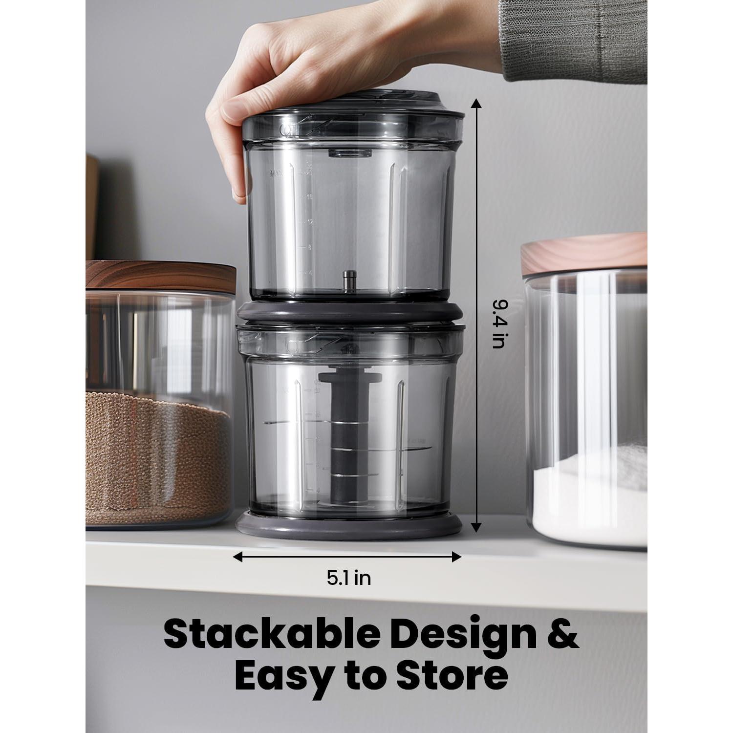 Food Processor 4 Cup, Electric Food Chopper, 【Small but Powerful】Meat Grinder with 2 Bowls, 2 Speed & 4 Blades for Vegetable, Meat, Nuts, Functions for Chopping, Dicing, Mixing and Puree