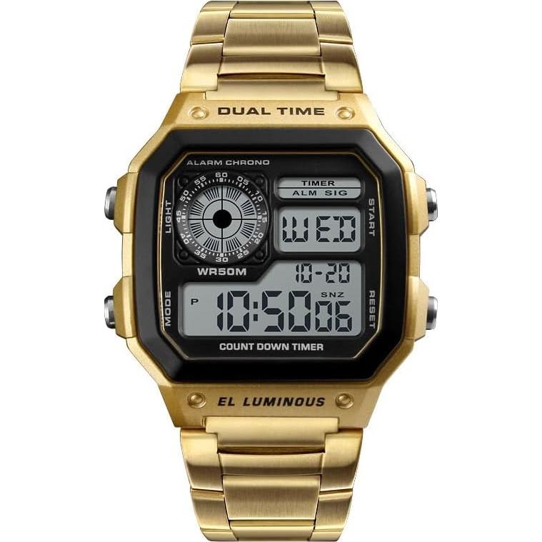 Reloj Digital Multifuncional PASOY Dorado Impermeable