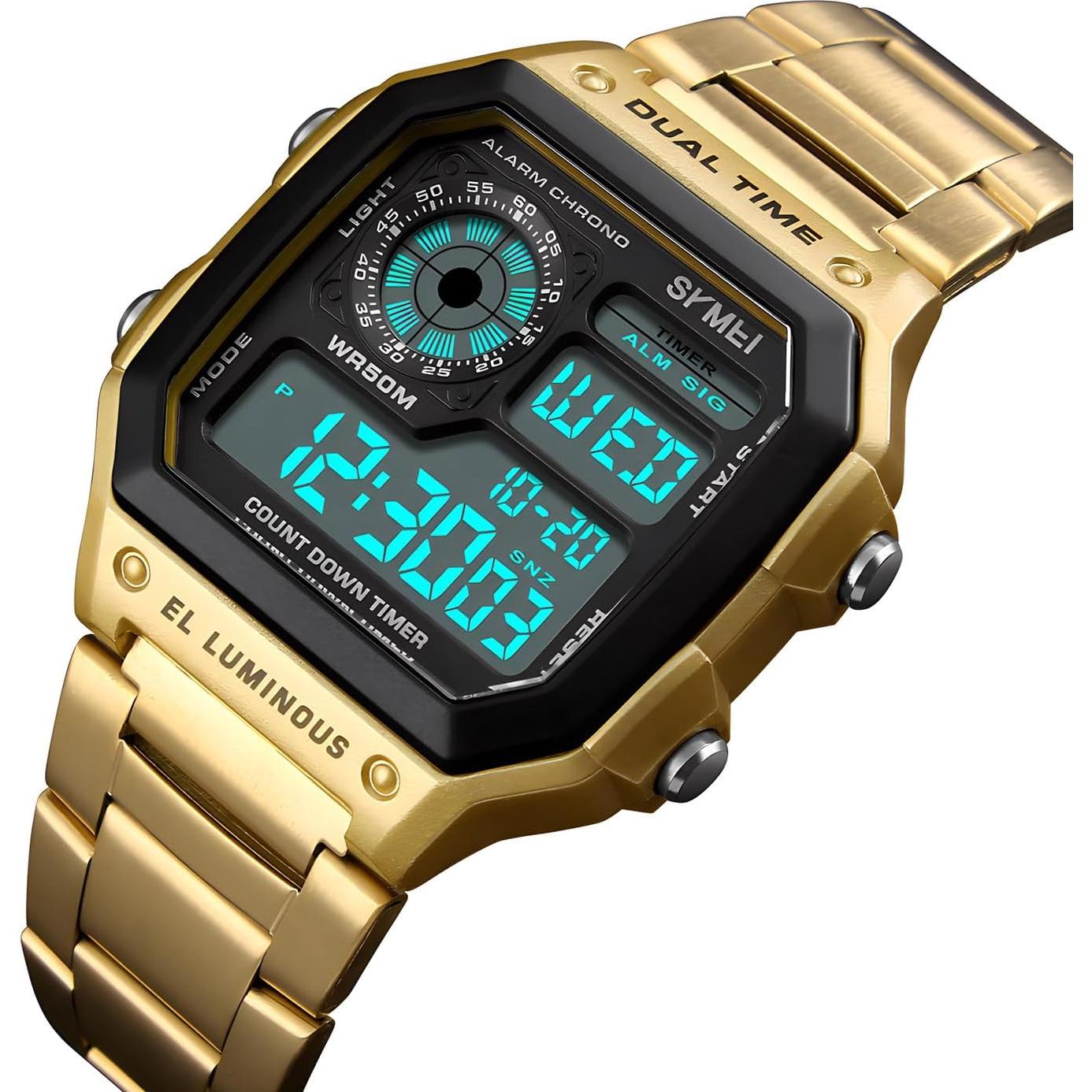 Reloj Digital Multifuncional PASOY Dorado Impermeable