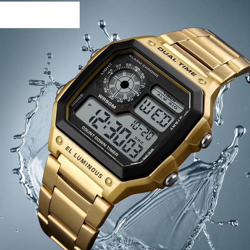 Reloj Digital Multifuncional PASOY Dorado Impermeable