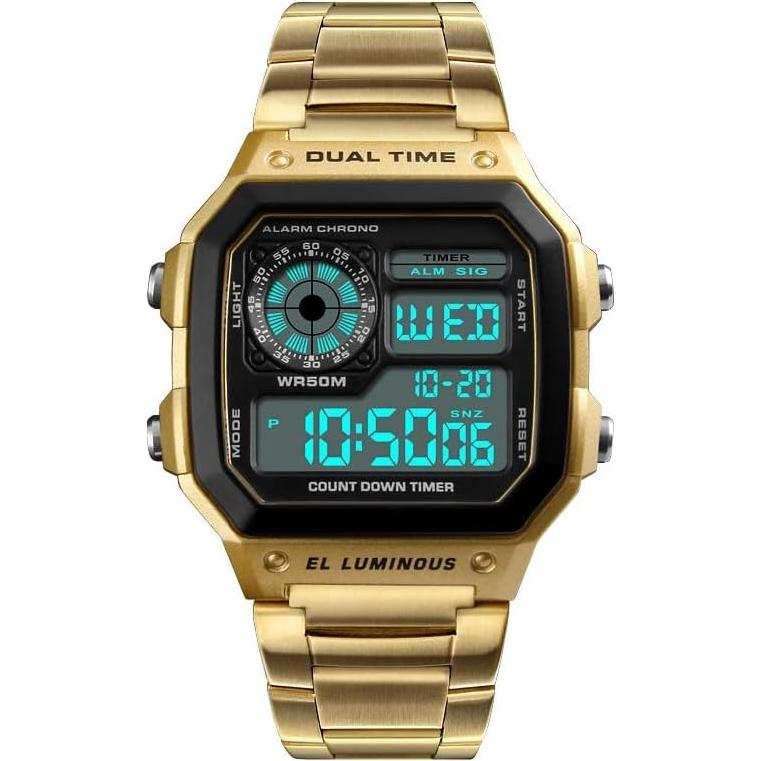 Reloj Digital Multifuncional PASOY Dorado Impermeable