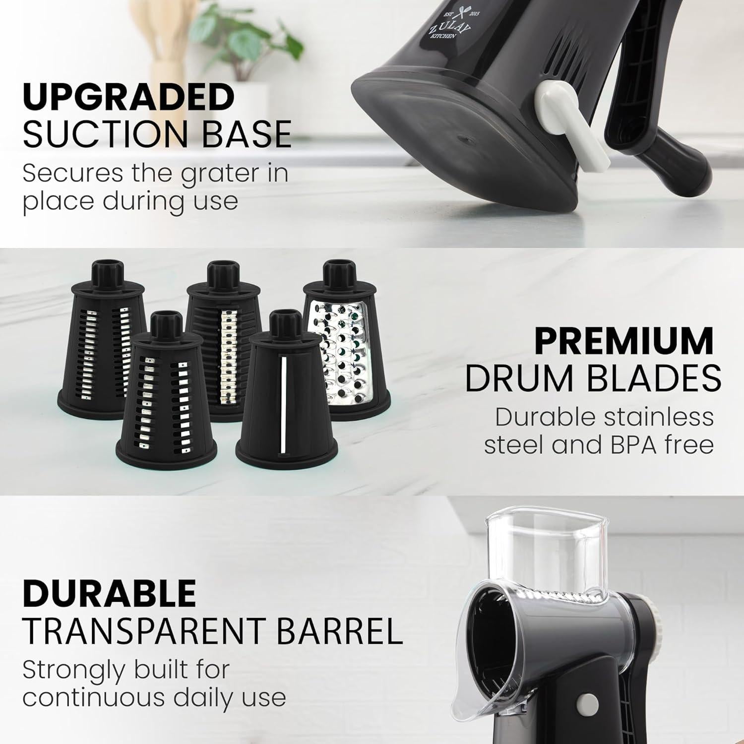 Rallador de Queso Rotativo Zulay Kitchen 5 Cuchillas Manual