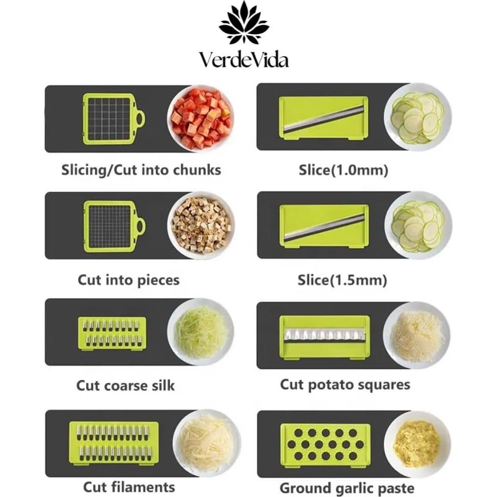 Cortador de Verduras VerdeVida 14-en-1 con 8 Cuchillas