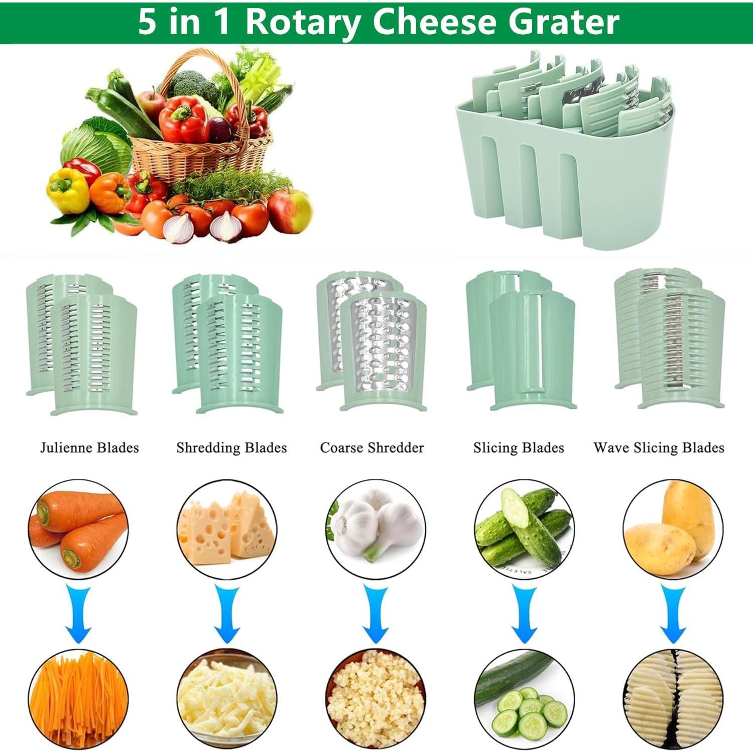 Rallador Rotatorio 5 en 1 AYUBOC Verde Menta Acero Inoxidable
