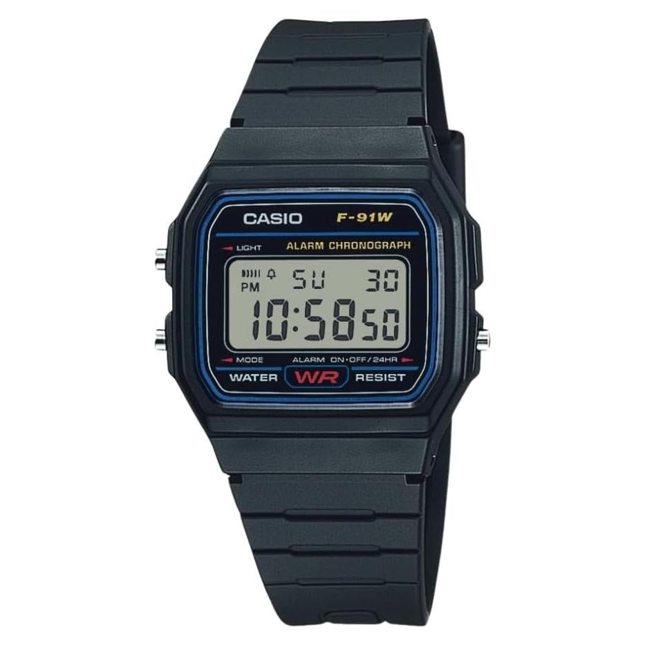 Reloj Digital Casio F91W Negro Resistente al Agua Luz LED