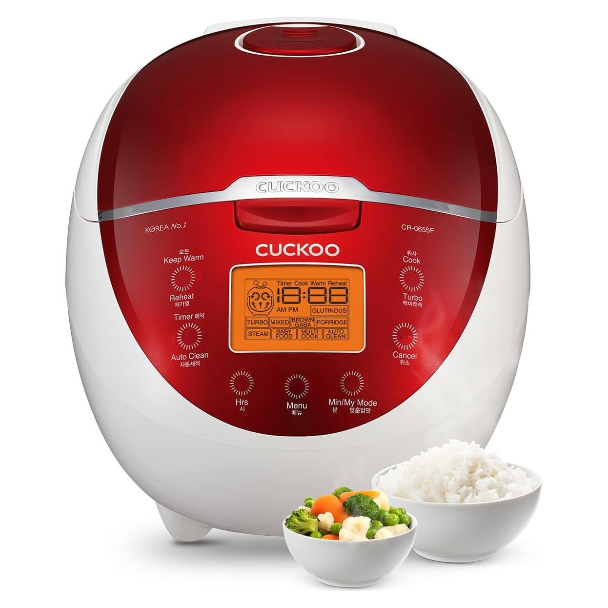Micom Rice Cooker 6 Cup Uncooked / 12 Cup Cooked, Fuzzy Logic Rice Maker with Delay Timer & Keep Warm Setting, Versatile Food Steamer for Cooking, Non-Stick Inner Pot, Red (CR-0655F)