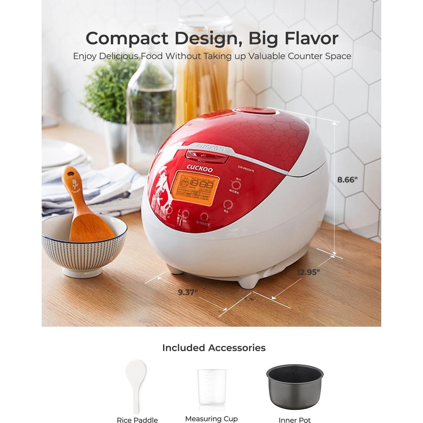 Micom Rice Cooker 6 Cup Uncooked / 12 Cup Cooked, Fuzzy Logic Rice Maker with Delay Timer & Keep Warm Setting, Versatile Food Steamer for Cooking, Non-Stick Inner Pot, Red (CR-0655F)