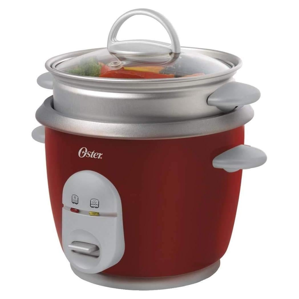 Oster 6-Cup Rice Cooker with Steamer, Red (004722-000-000)