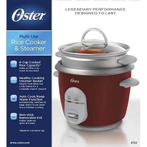 Oster 6-Cup Rice Cooker with Steamer, Red (004722-000-000)