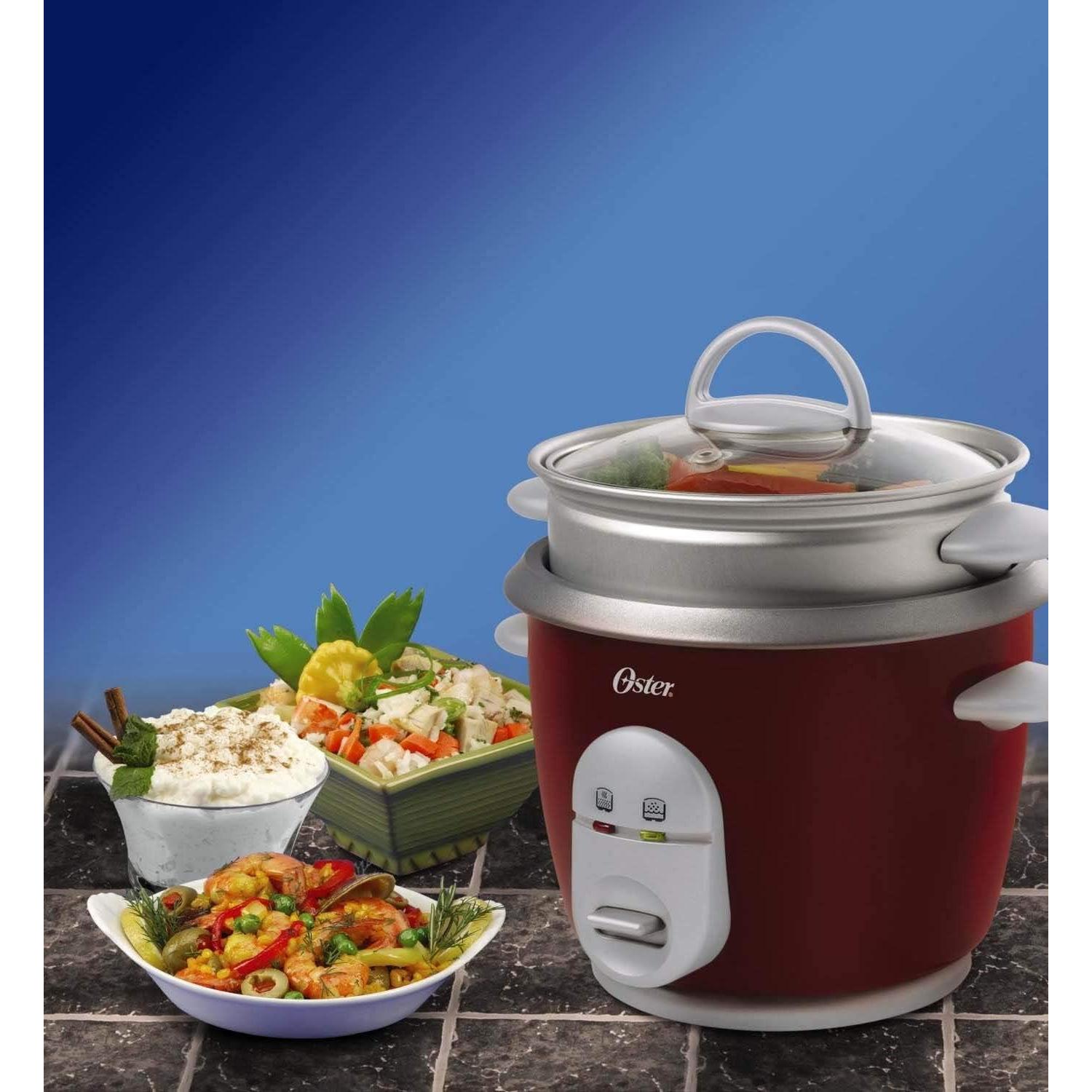 Oster 6-Cup Rice Cooker with Steamer, Red (004722-000-000)