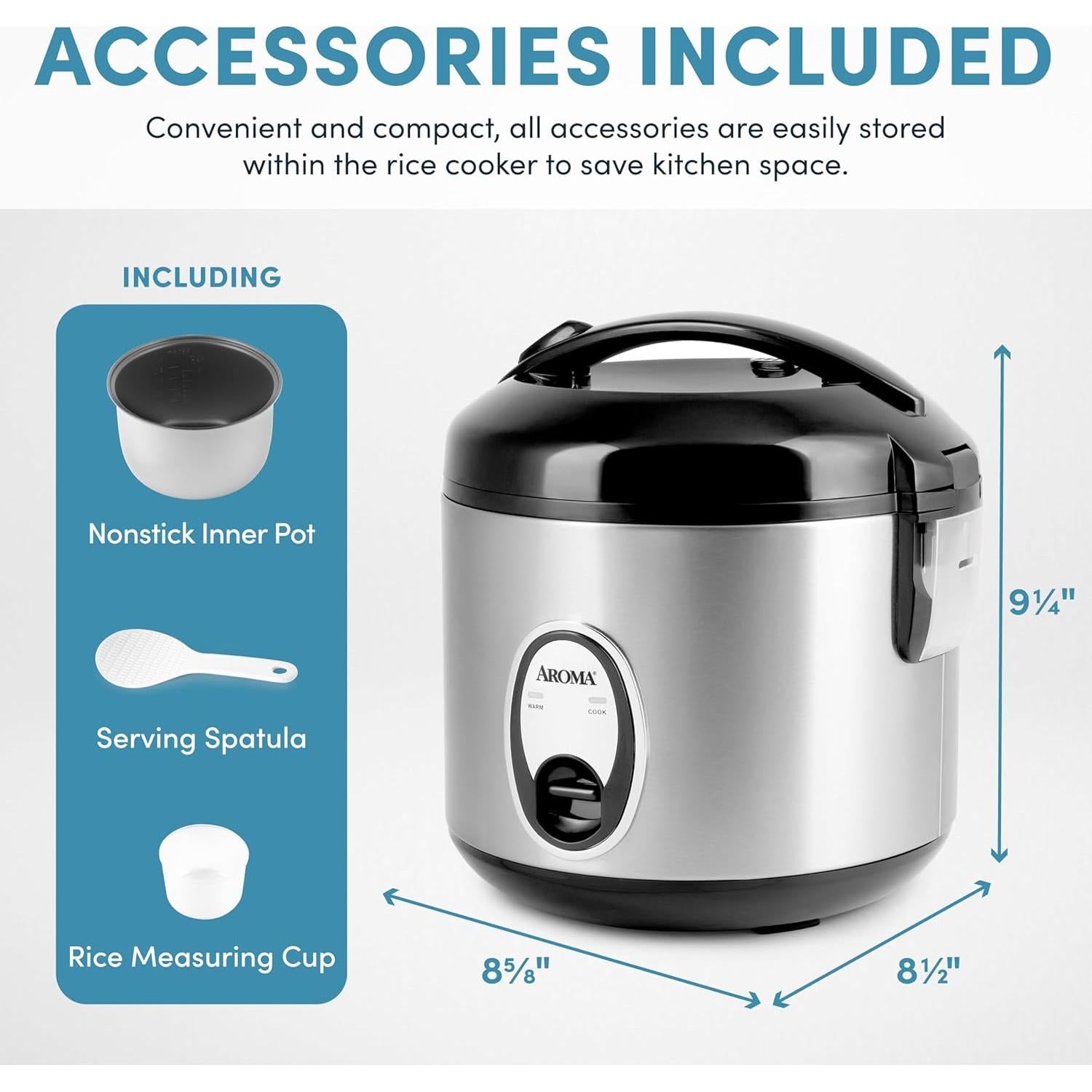 Cocedor de Arroz Aroma ARC-914SB 8 Tazas Acero Inoxidable