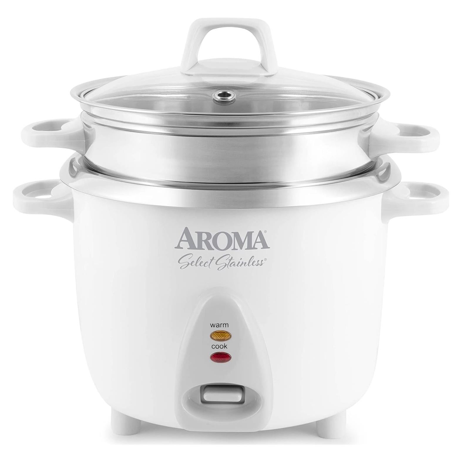 Housewares 14-Cup (Cooked) / 3Qt. Select Stainless Pot-Style Rice Cooker, & Food Steamer, One-Touch Operation, Automatic Keep Warm Mode, White (ARC-757-1SG)