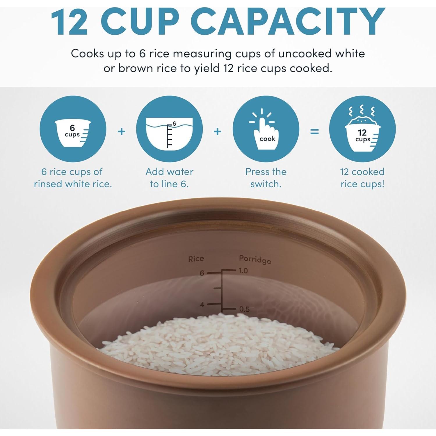 Professional Rice Cooker with Purple Clay Cooking Pot, 6-Cup (Uncooked) / 12-Cup (Cooked), Healthy Grain Multicooker, Natural Ceramic, 3 Qt, White, ARC-7206P