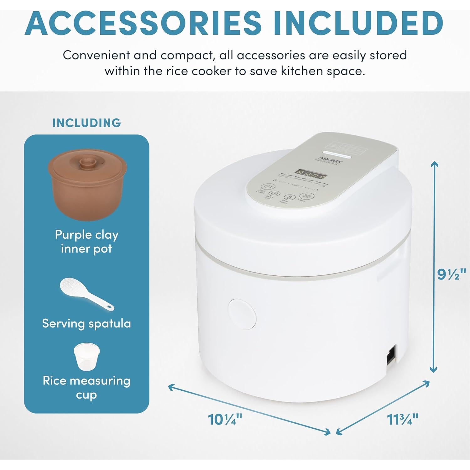 Professional Rice Cooker with Purple Clay Cooking Pot, 6-Cup (Uncooked) / 12-Cup (Cooked), Healthy Grain Multicooker, Natural Ceramic, 3 Qt, White, ARC-7206P