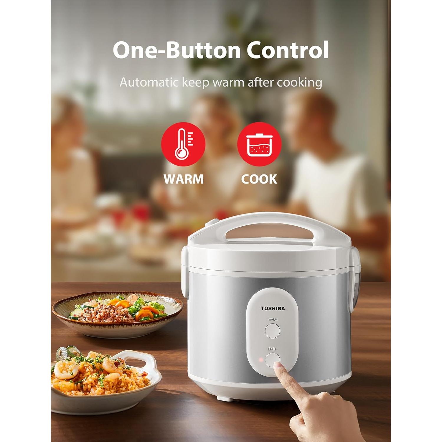 Rice Cooker & Steamer Simple 5.5 Cup(Uncooked) with Steaming Basket, Removable Non-Stick Inner Pot & Inner Lid, for Soups, Stews, Grains&Oatmeal, One Touch&Keep Warm Function, Silvery White