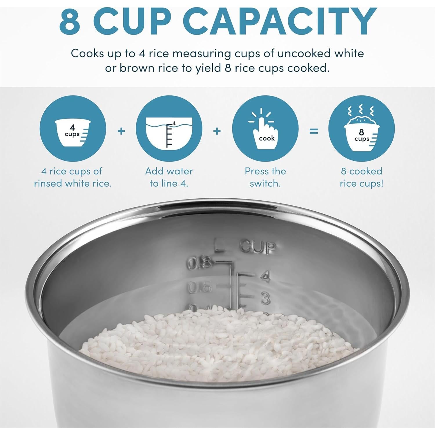 Arrocera Digital Acero Inoxidable Aroma 8 Tazas ARC-914SBDS